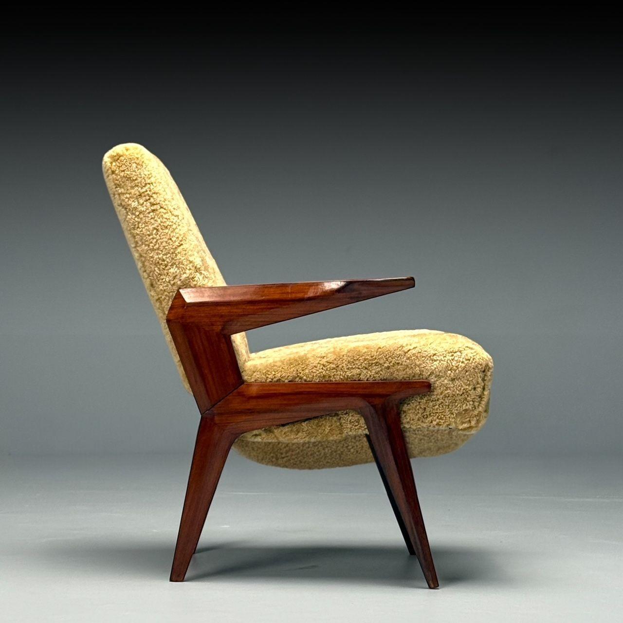 Vittorio Dassi Attr, Sillón moderno italiano de mediados de siglo, piel de cordero, años 50 Italiano en venta