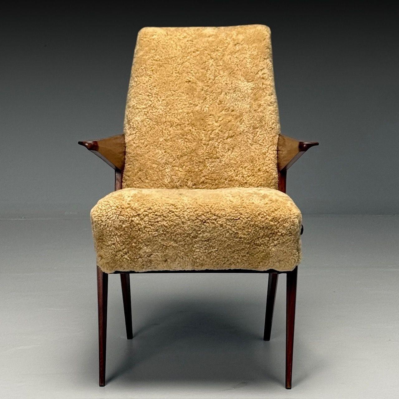 Vittorio Dassi Attr, Sillón moderno italiano de mediados de siglo, piel de cordero, años 50 mediados del siglo XX en venta