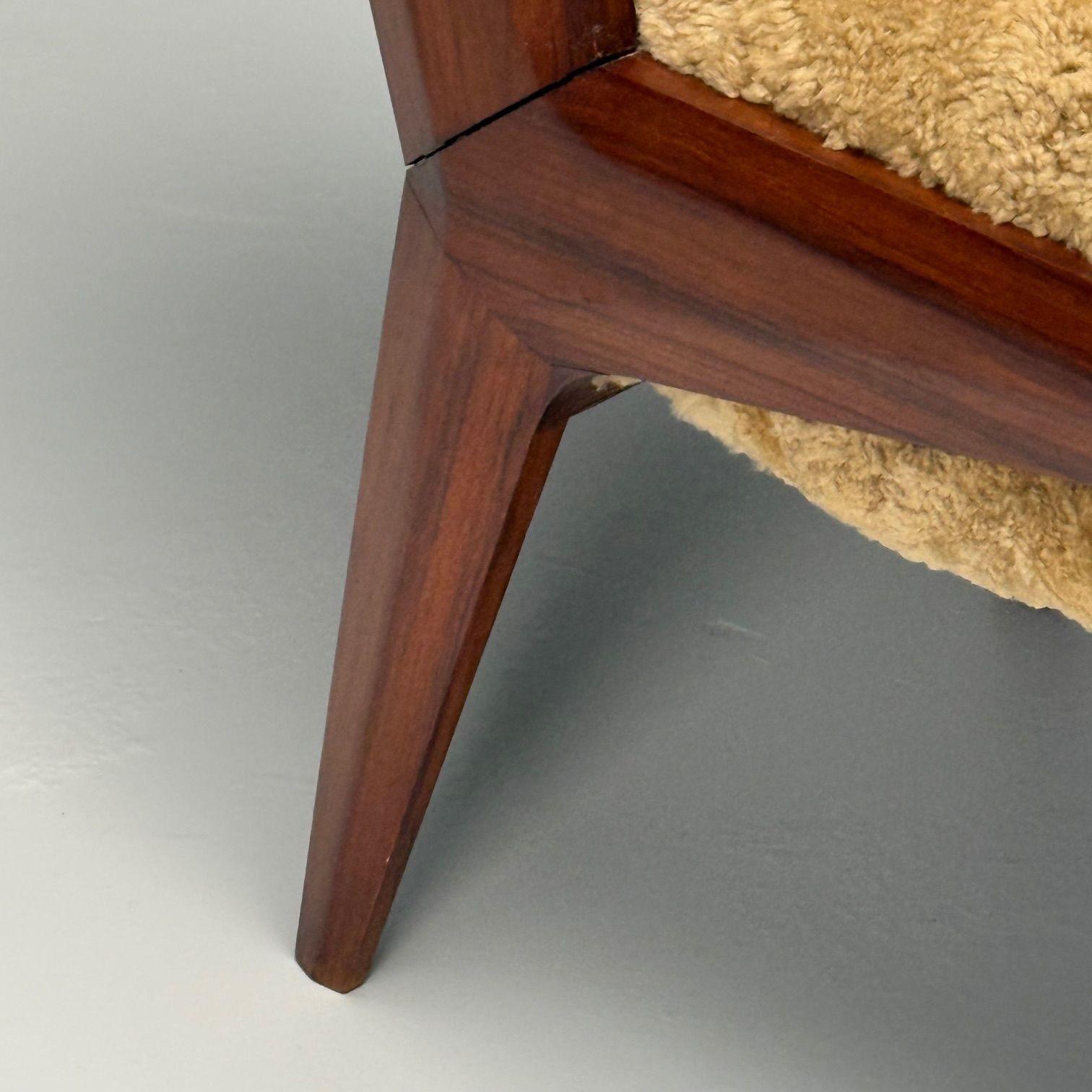 Vittorio Dassi Attr, Sillón moderno italiano de mediados de siglo, piel de cordero, años 50 en venta 2