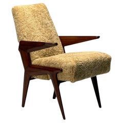 Vittorio Dassi Attr, Italian Mid-Century Modern Armchair, Honey Shearling, 1950s