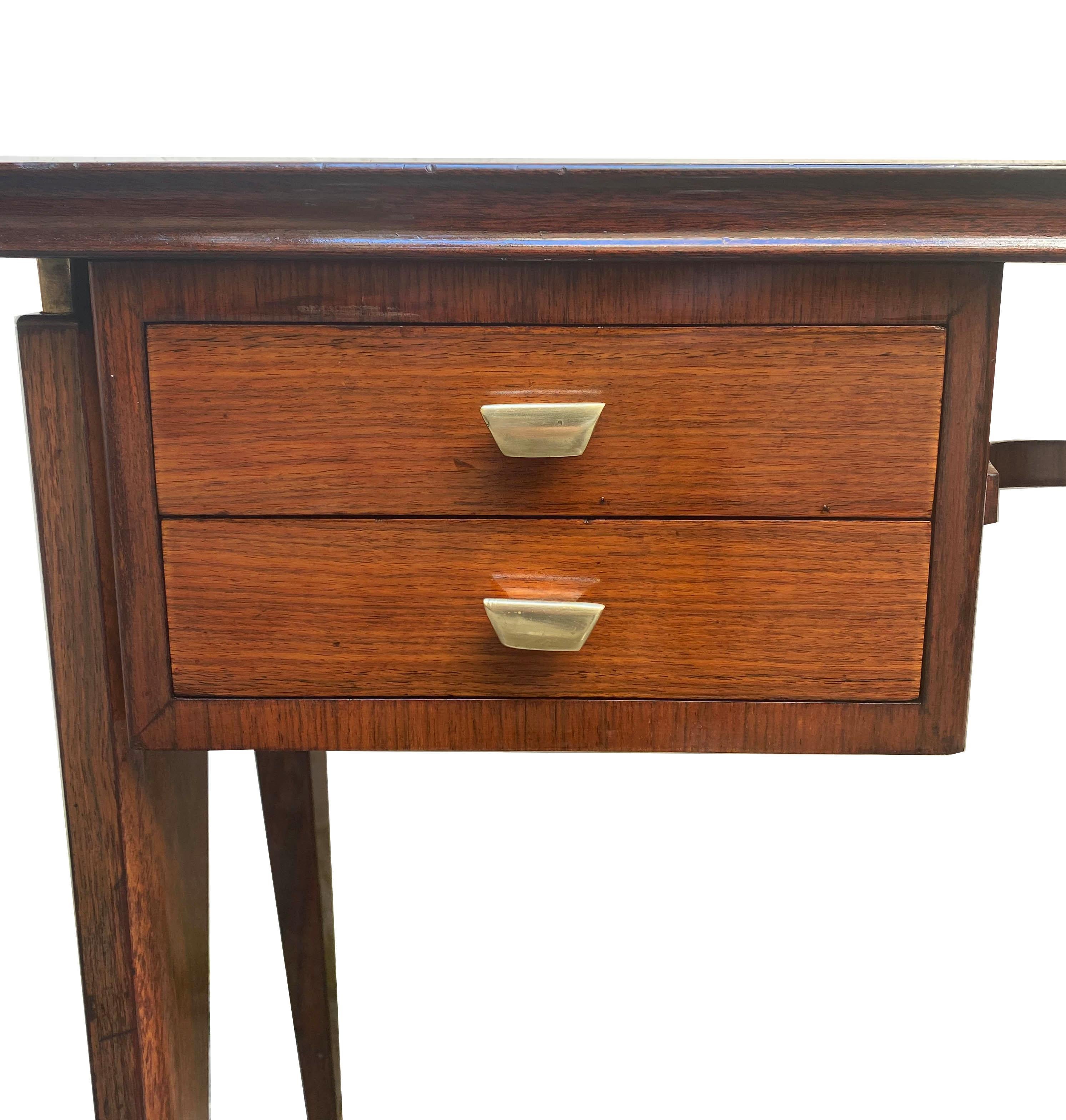 Italian Vittorio Dassi Brass Feet Wood Small Desk, Italy, 1950s For Sale