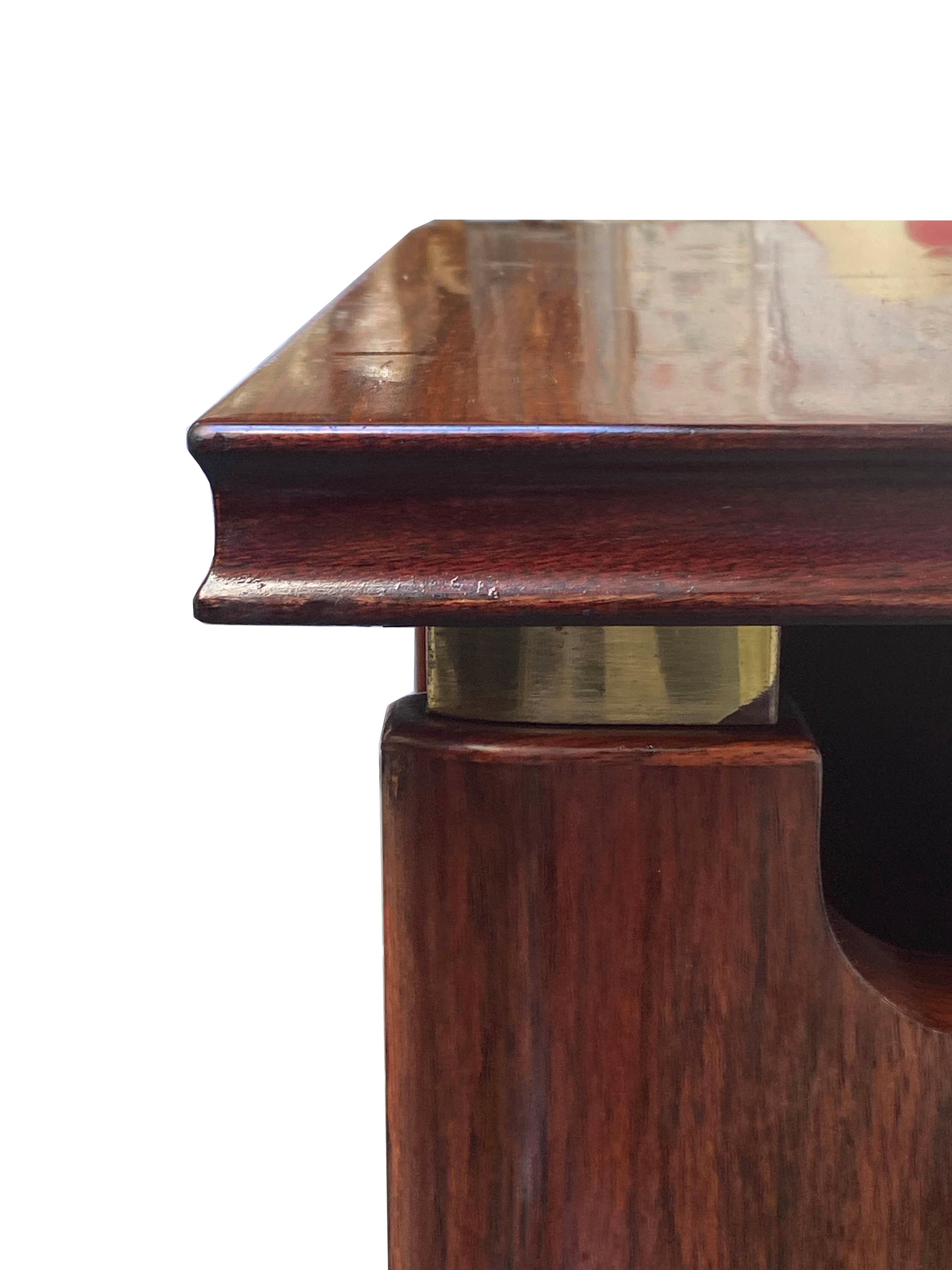 Vittorio Dassi Brass Feet Wood Small Desk, Italy, 1950s In Good Condition For Sale In Naples, IT