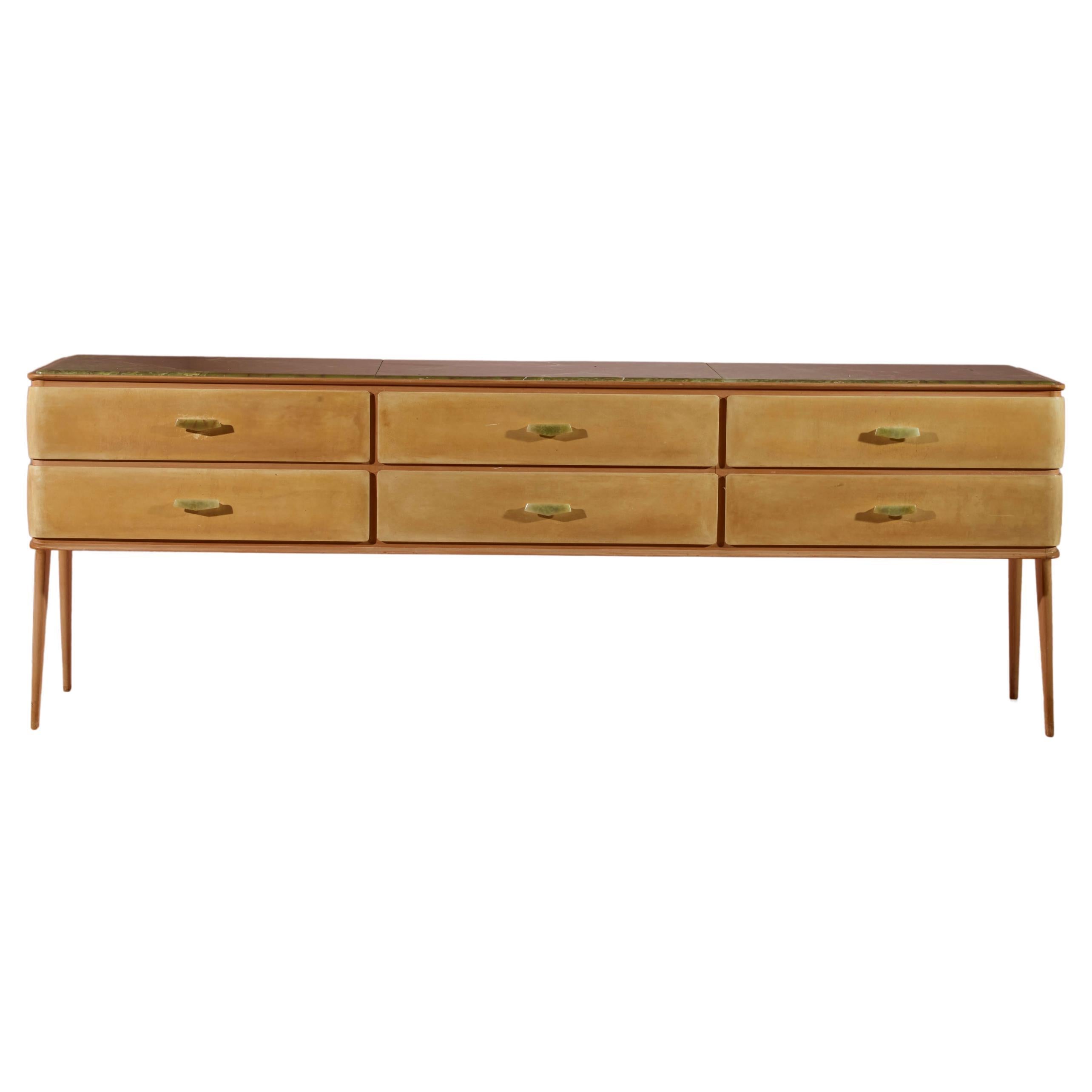 Vittorio Dassi Chest of Drawers in Maple Wood with Green Onyx, Italy, 1950s