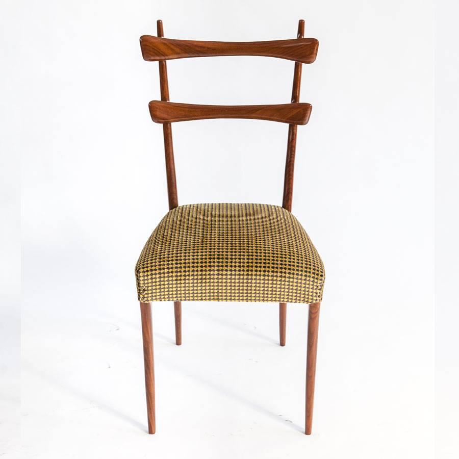 Italian Vittorio Dassi Design Dining Chairs, Rosewood Frame and Upholstered Seat For Sale