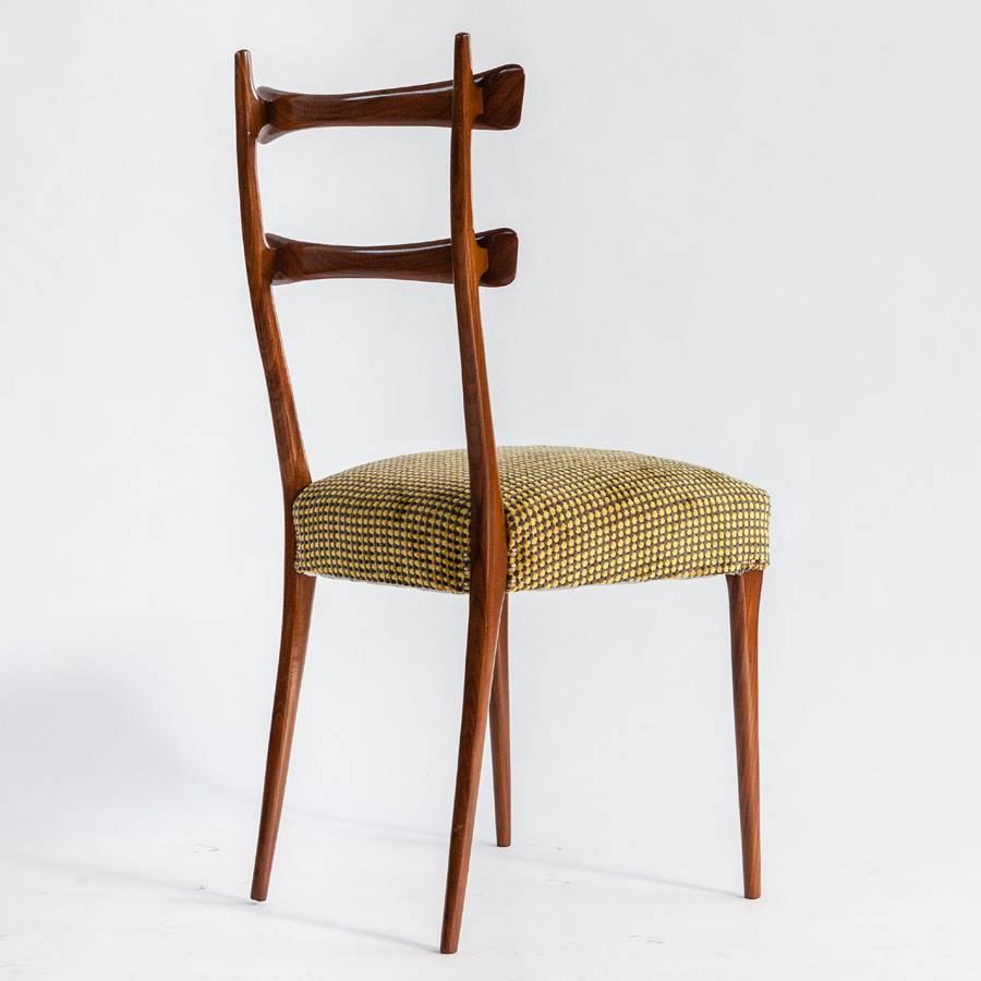 Woodwork Vittorio Dassi Design Dining Chairs, Rosewood Frame and Upholstered Seat For Sale