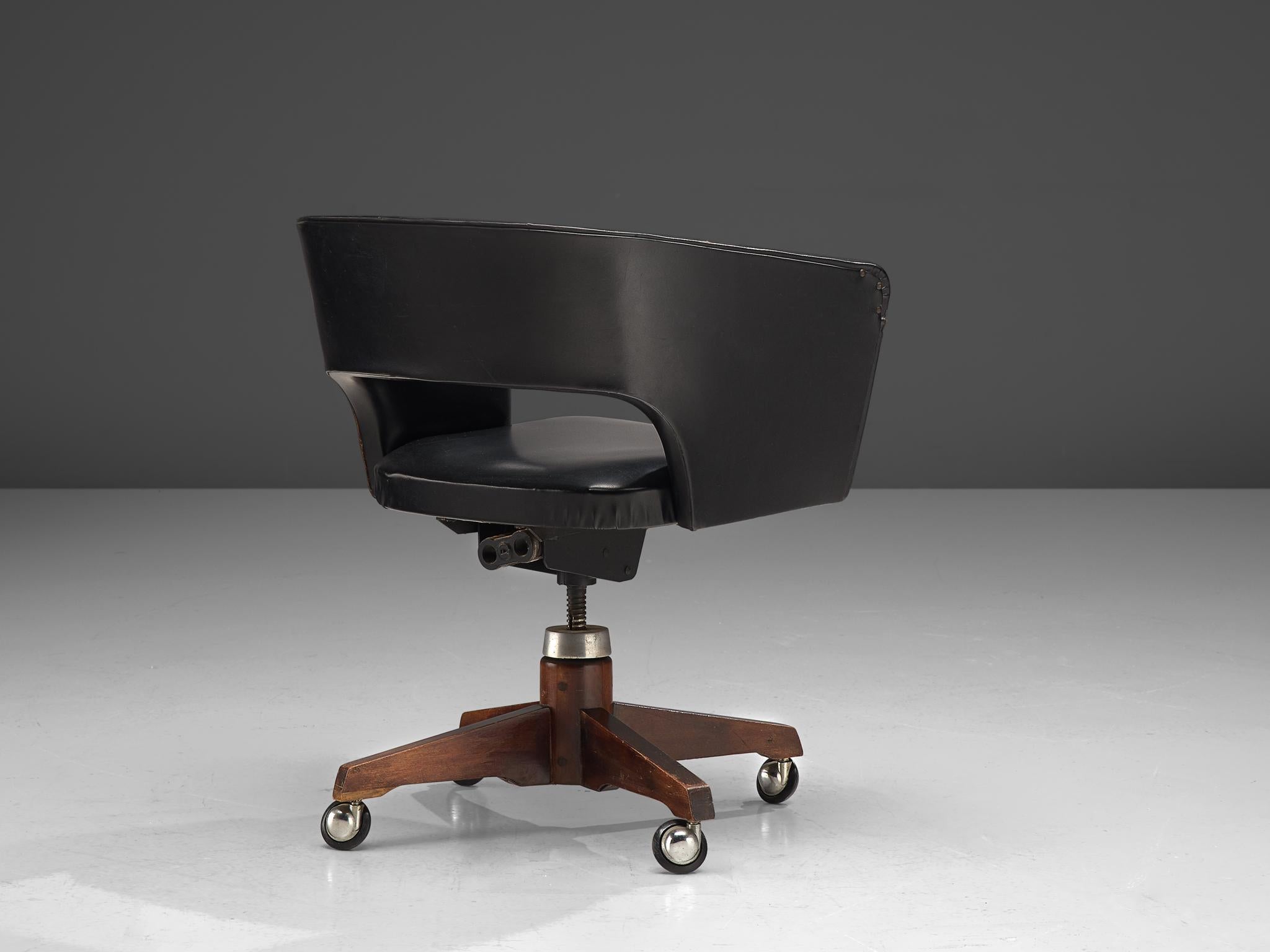 Mid-Century Modern Vittorio Dassi Desk Chair in Wood and Leatherette