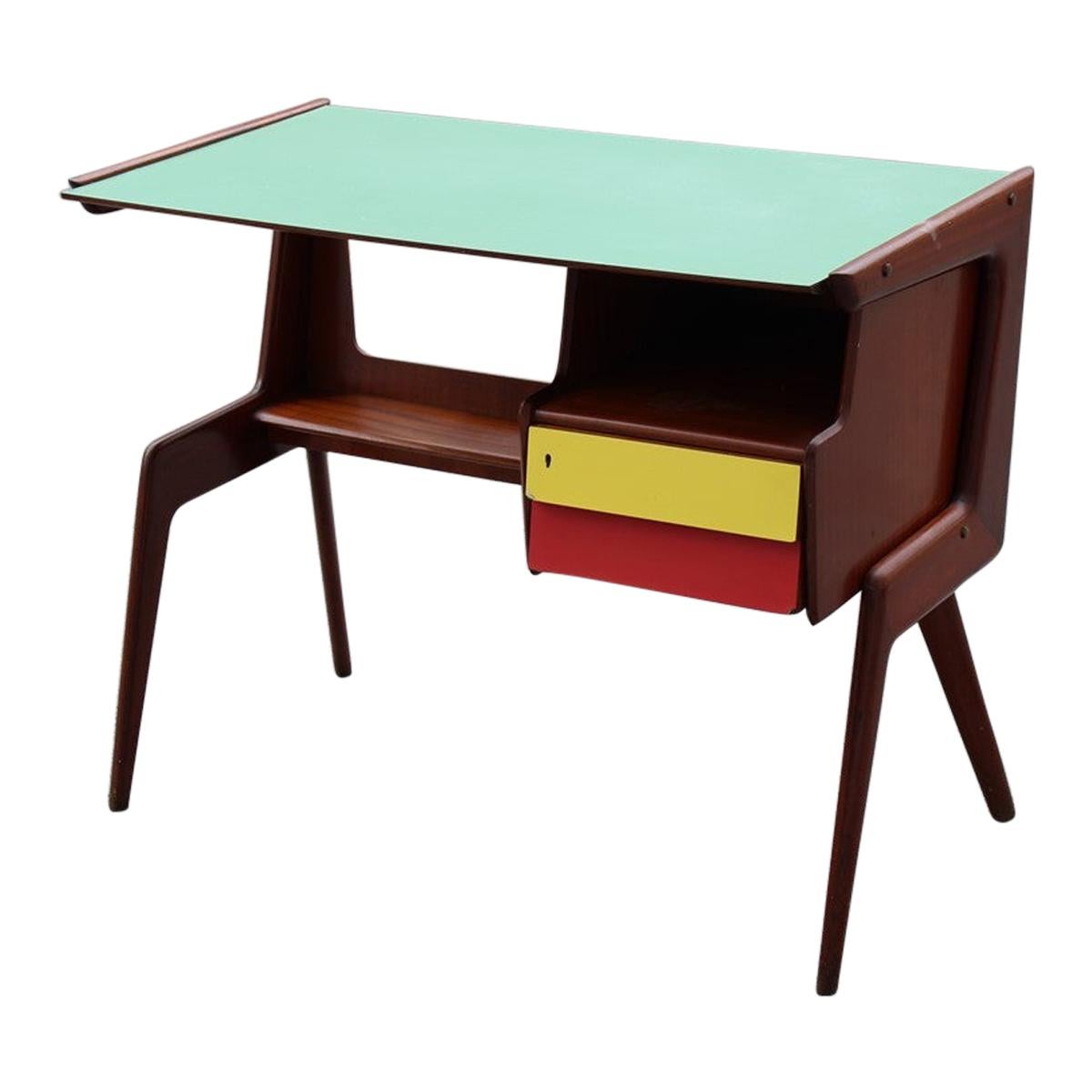 Vittorio Dassi-Schreibtisch Minimal Geometrisch Mahagoni und Laminat Midcentury