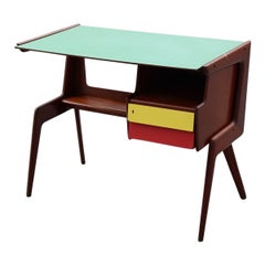 Retro Vittorio Dassi Desk Minimal Geometric Mahogany and Laminate Midcentury