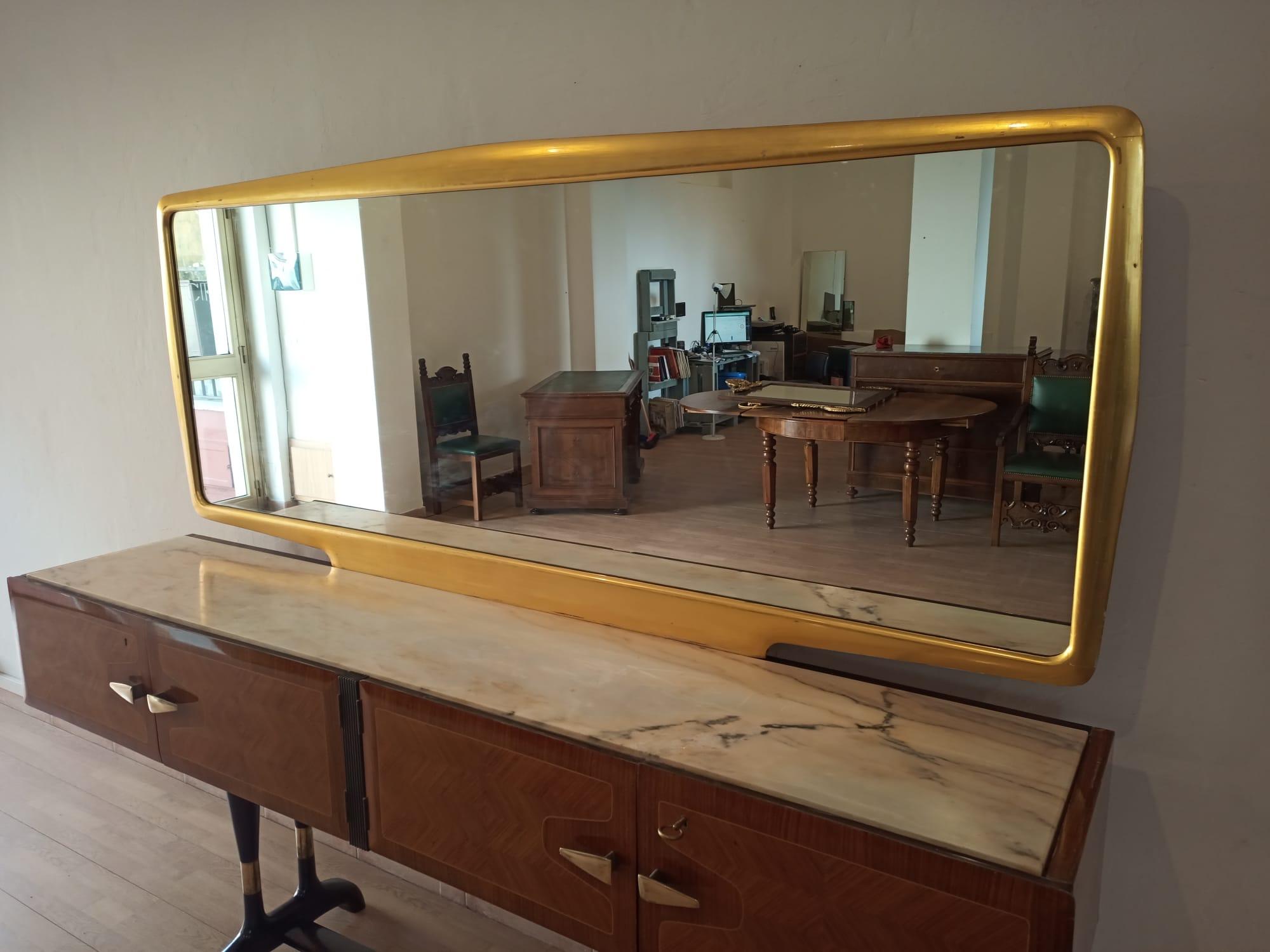 Vittorio Dassi for Cecchini Sideboard Golden Mirror Italian Mid Century Modern For Sale 3