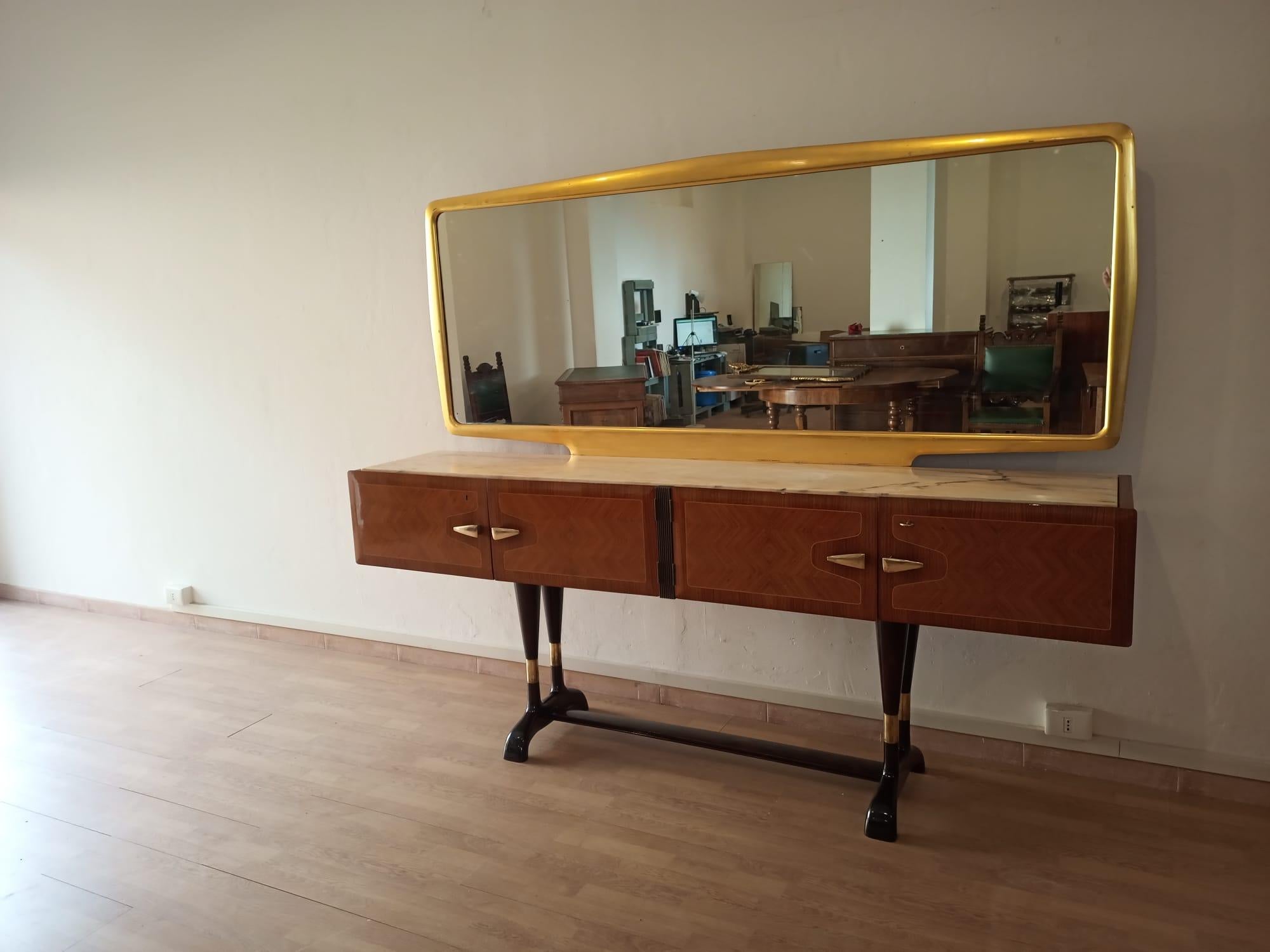 Vittorio Dassi for Cecchini Sideboard Golden Mirror Italian Mid Century Modern For Sale 5