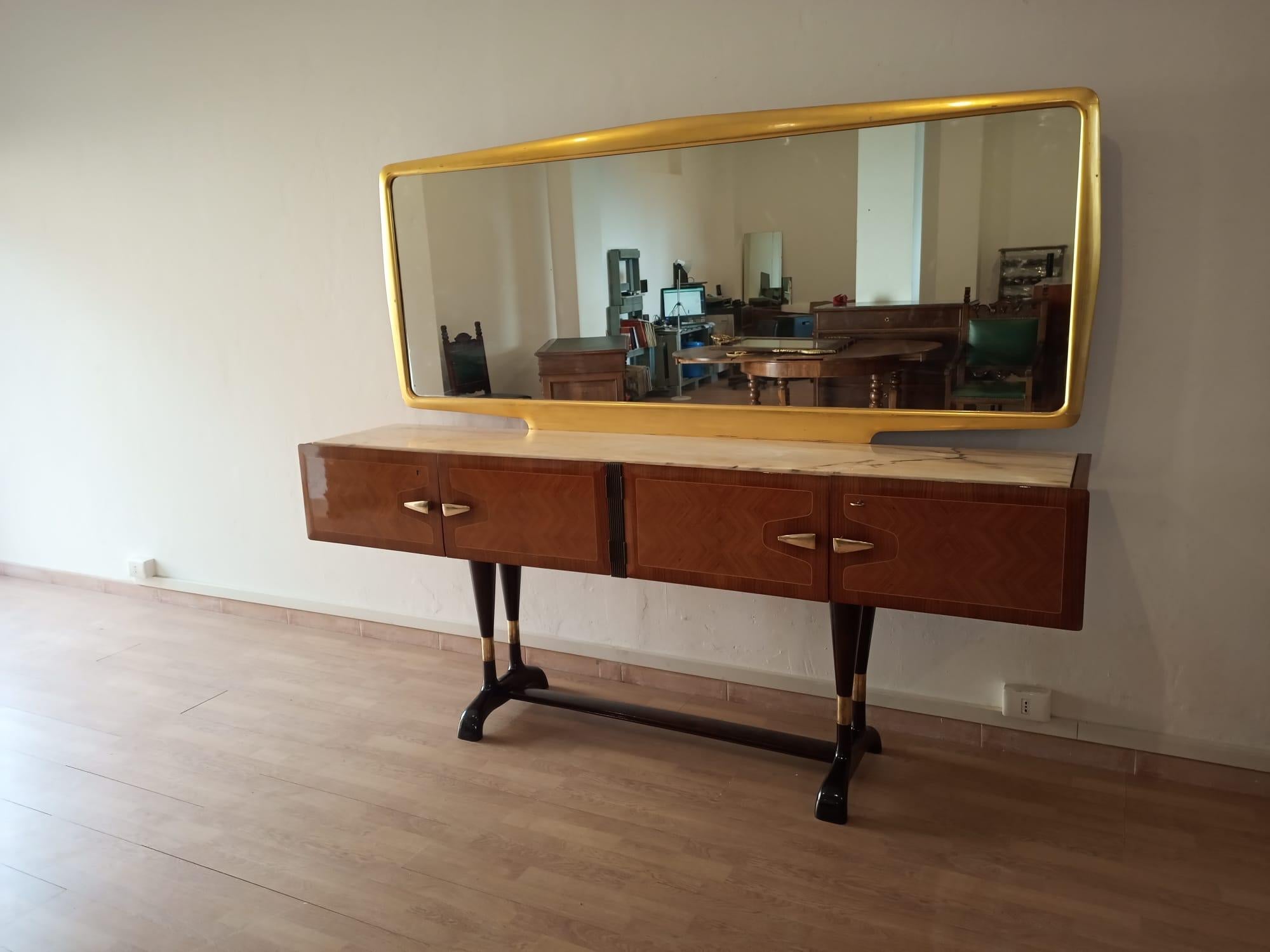 Vittorio Dassi for Cecchini Sideboard Golden Mirror Italian Mid Century Modern For Sale 6