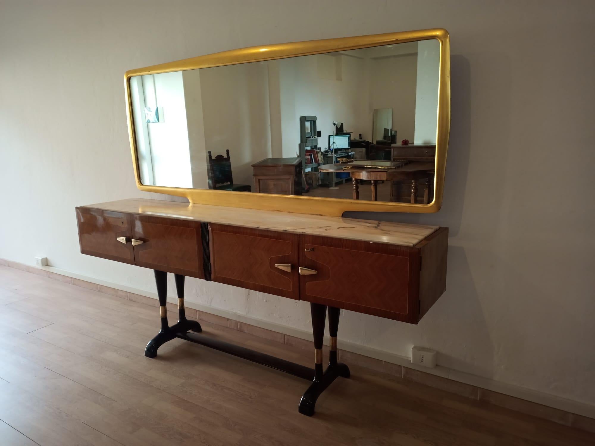 Vittorio Dassi for Cecchini Sideboard Golden Mirror Italian Mid Century Modern For Sale 7
