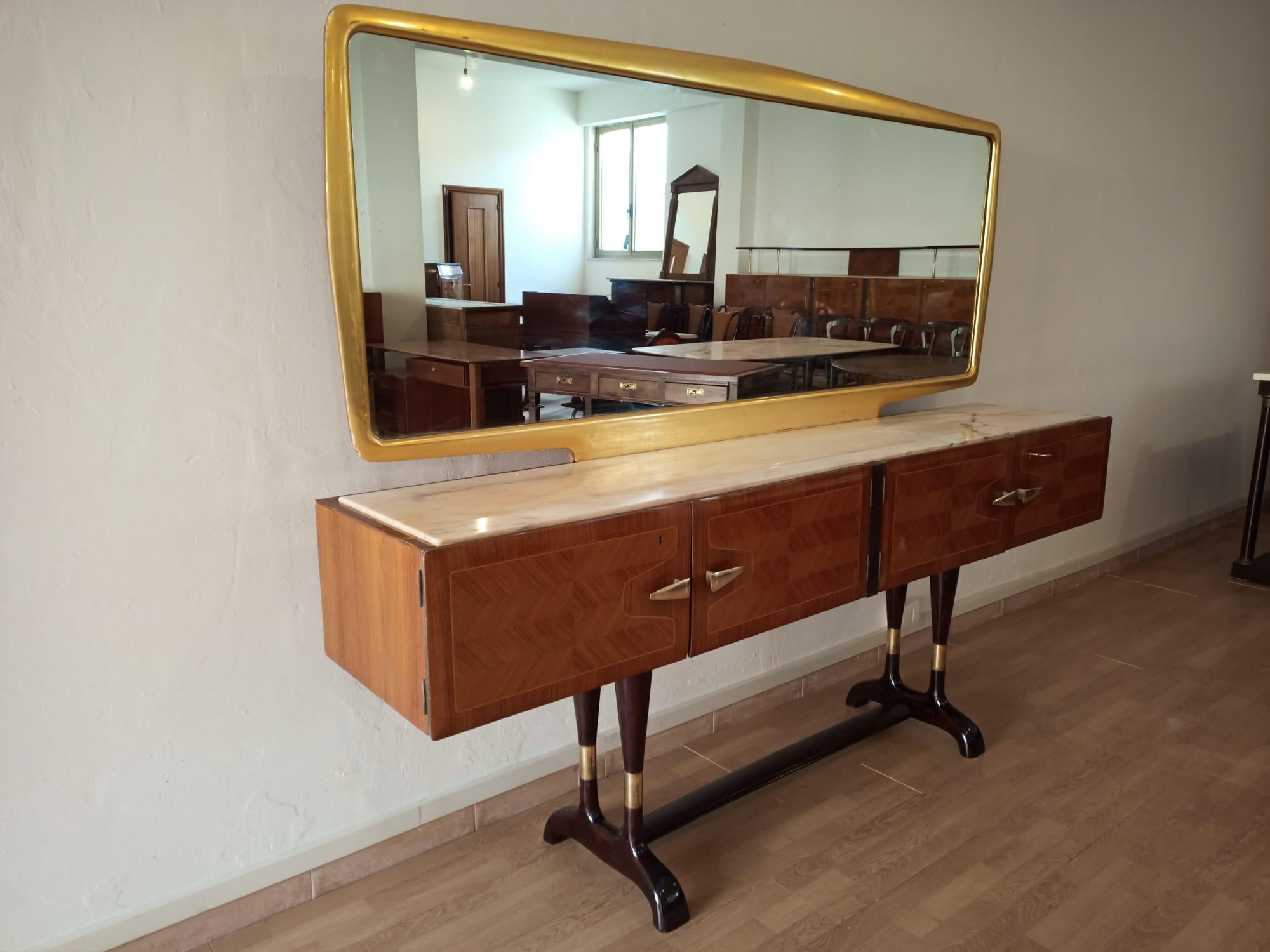 Vittorio Dassi for Cecchini Sideboard Golden Mirror Italian Mid Century Modern For Sale 8