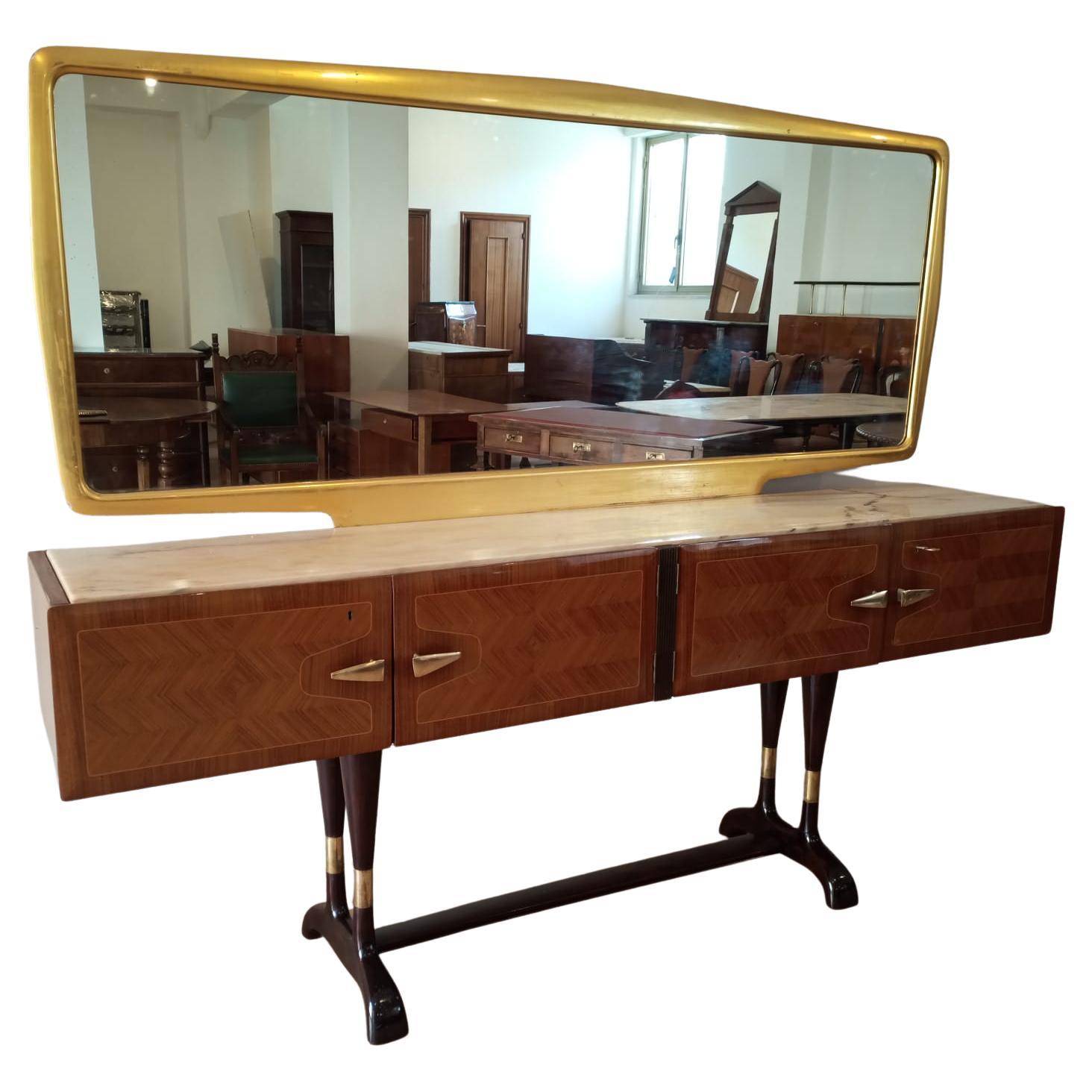 Vittorio Dassi for Cecchini Sideboard Golden Mirror Italian Mid Century Modern For Sale