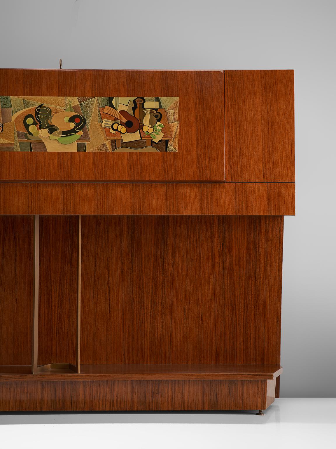 Mid-20th Century Vittorio Dassi & Gino Severini Illuminated Dry Bar Cabinet