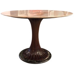 Vittorio Dassi Italian Circular Pedestal Gueridon Dining Table with Marble Top