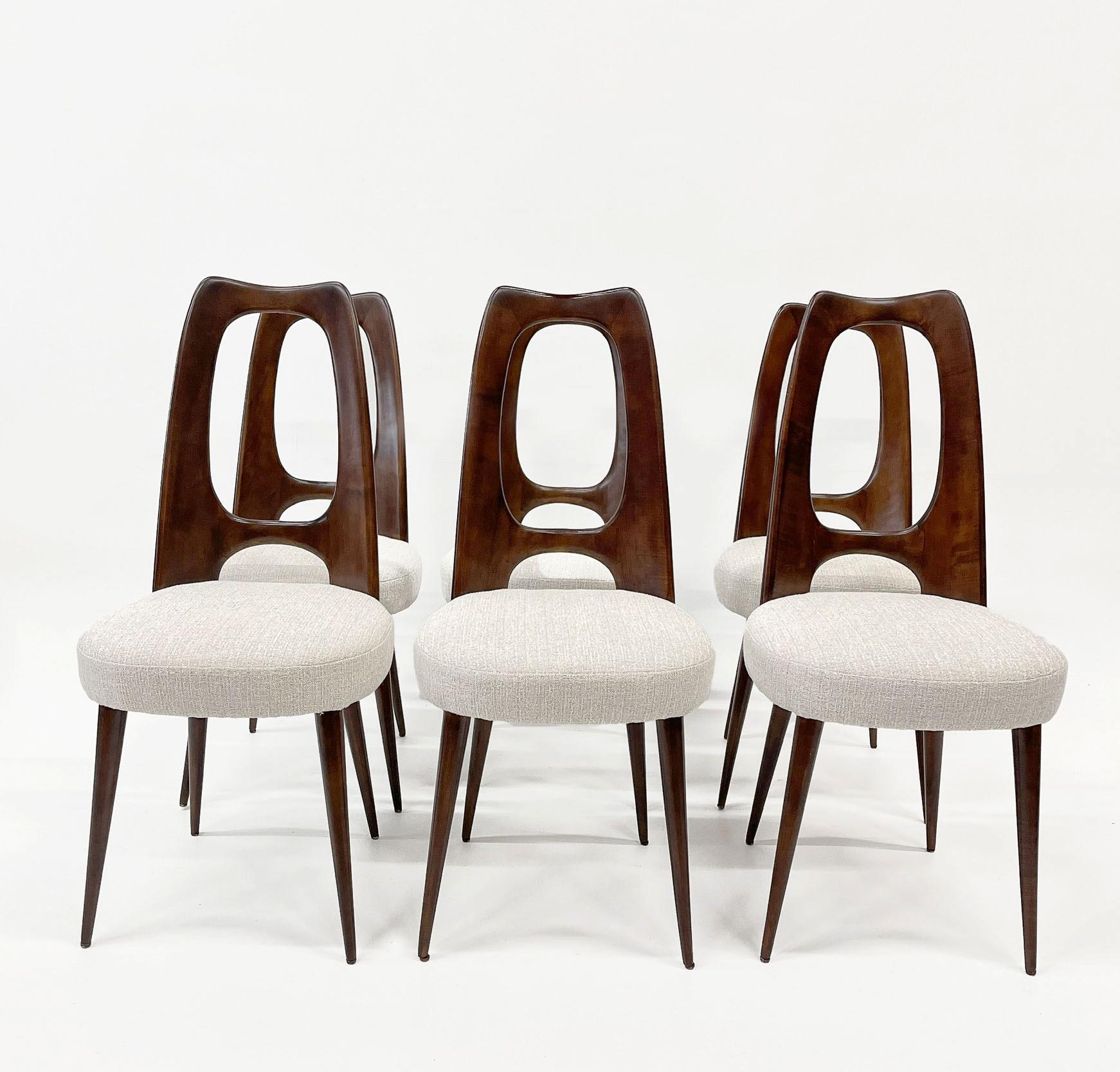 Fabric Vittorio Dassi Italian Mahogany Dining Chairs, Italy 1950s For Sale