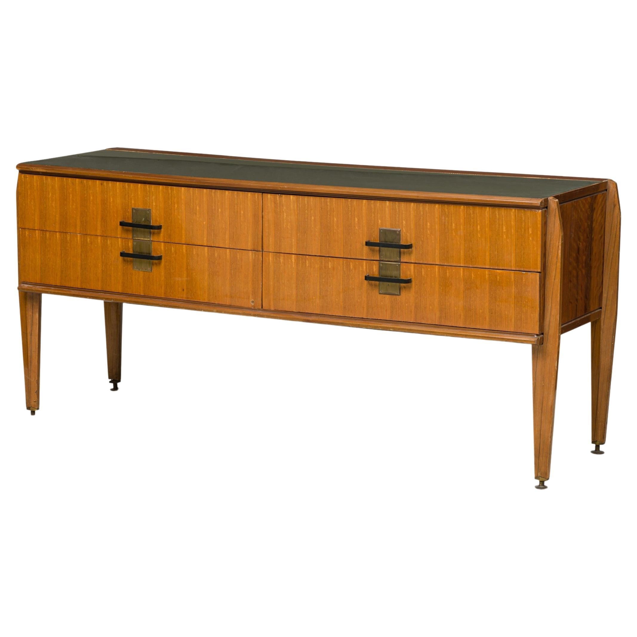 Vittorio Dassi Italian Mid-Century Modern Fruitwood and Bronze 4-Drawer Chest