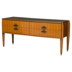 Vittorio Dassi Italian Mid-Century Modern Fruitwood and Bronze 4-Drawer Chest