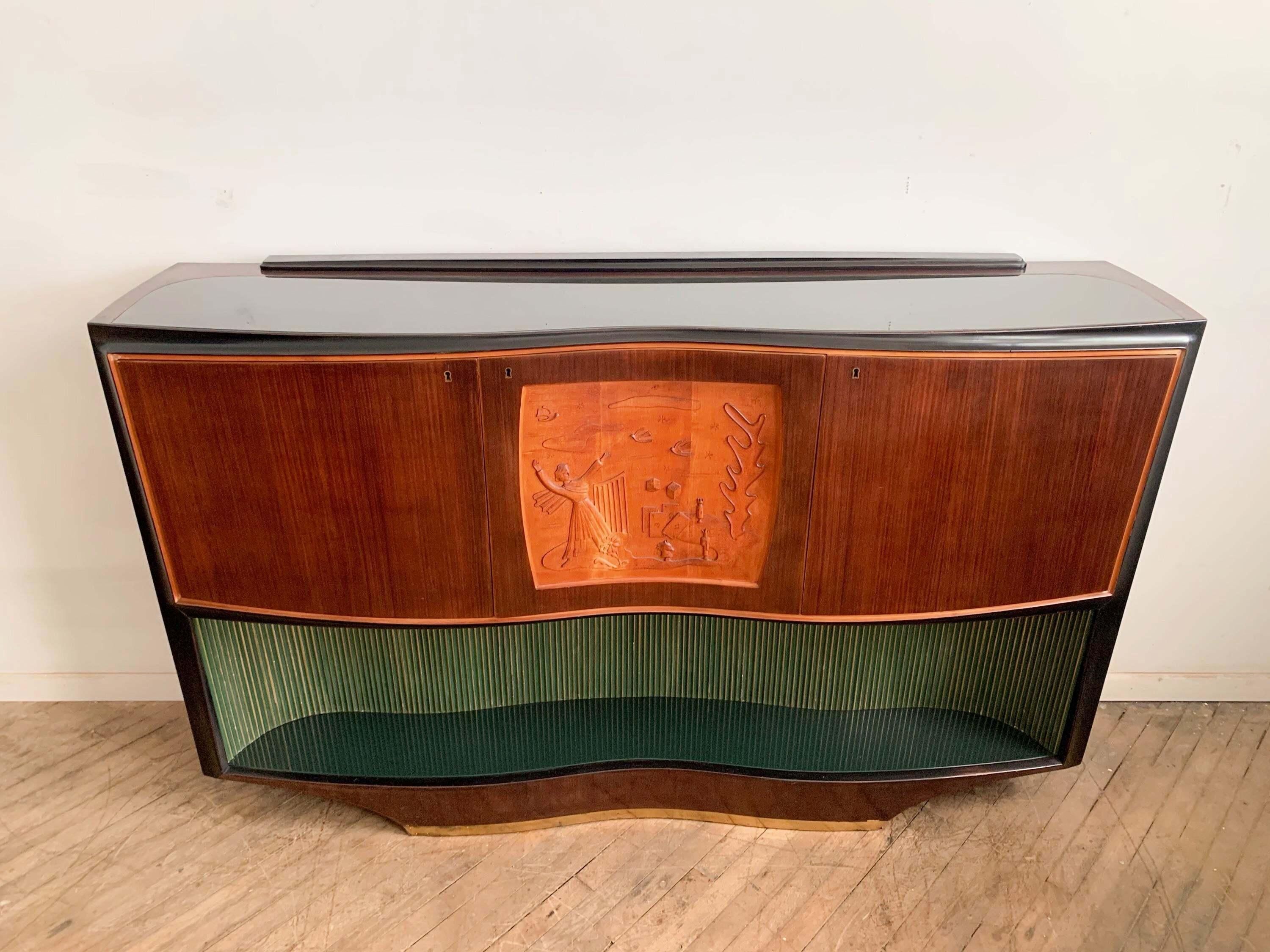 Hand-Carved Vittorio Dassi Italian Mid-Century Modern Sideboard Bar Cabinet For Sale