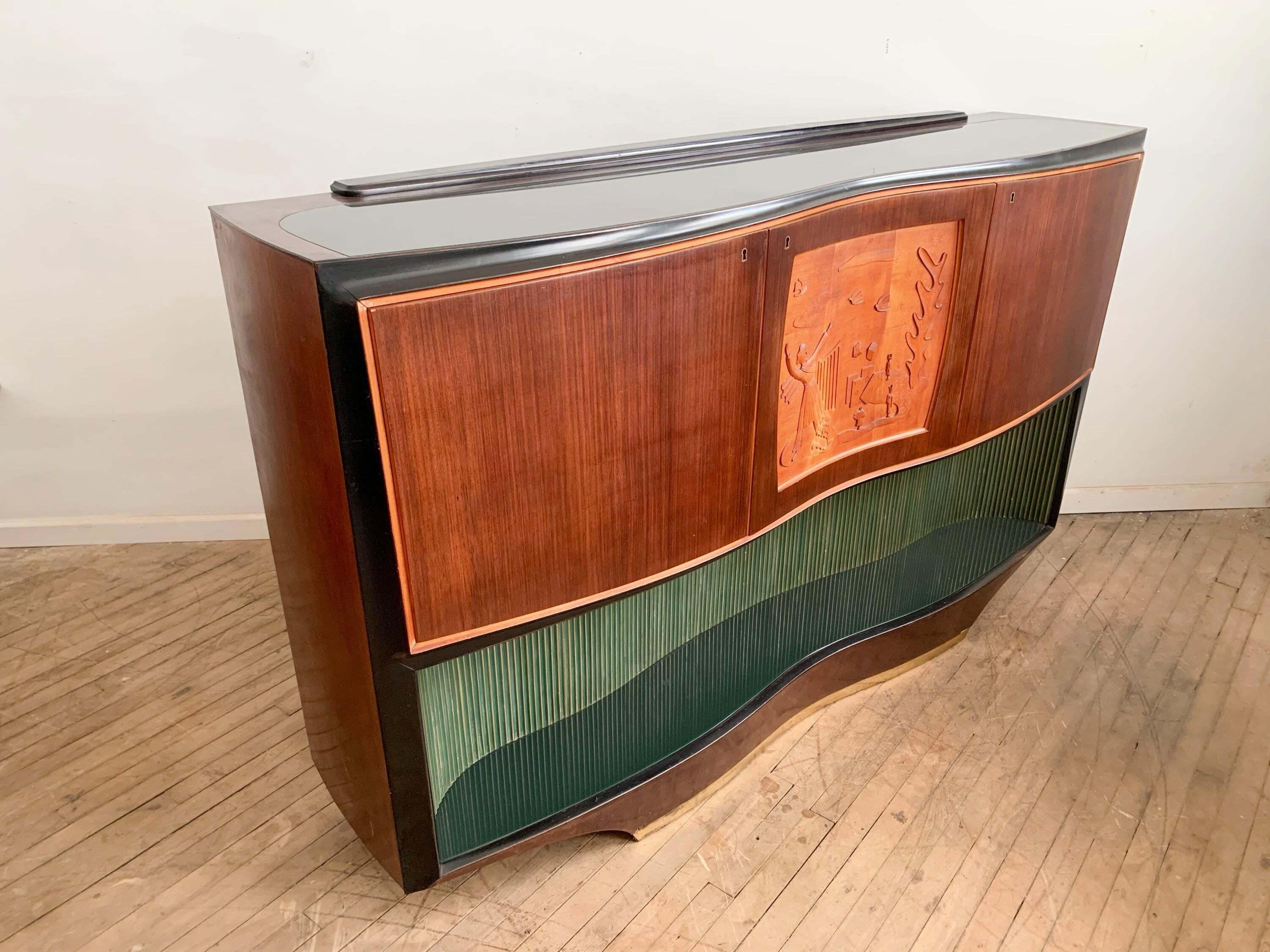 Brass Vittorio Dassi Italian Mid-Century Modern Sideboard Bar Cabinet For Sale
