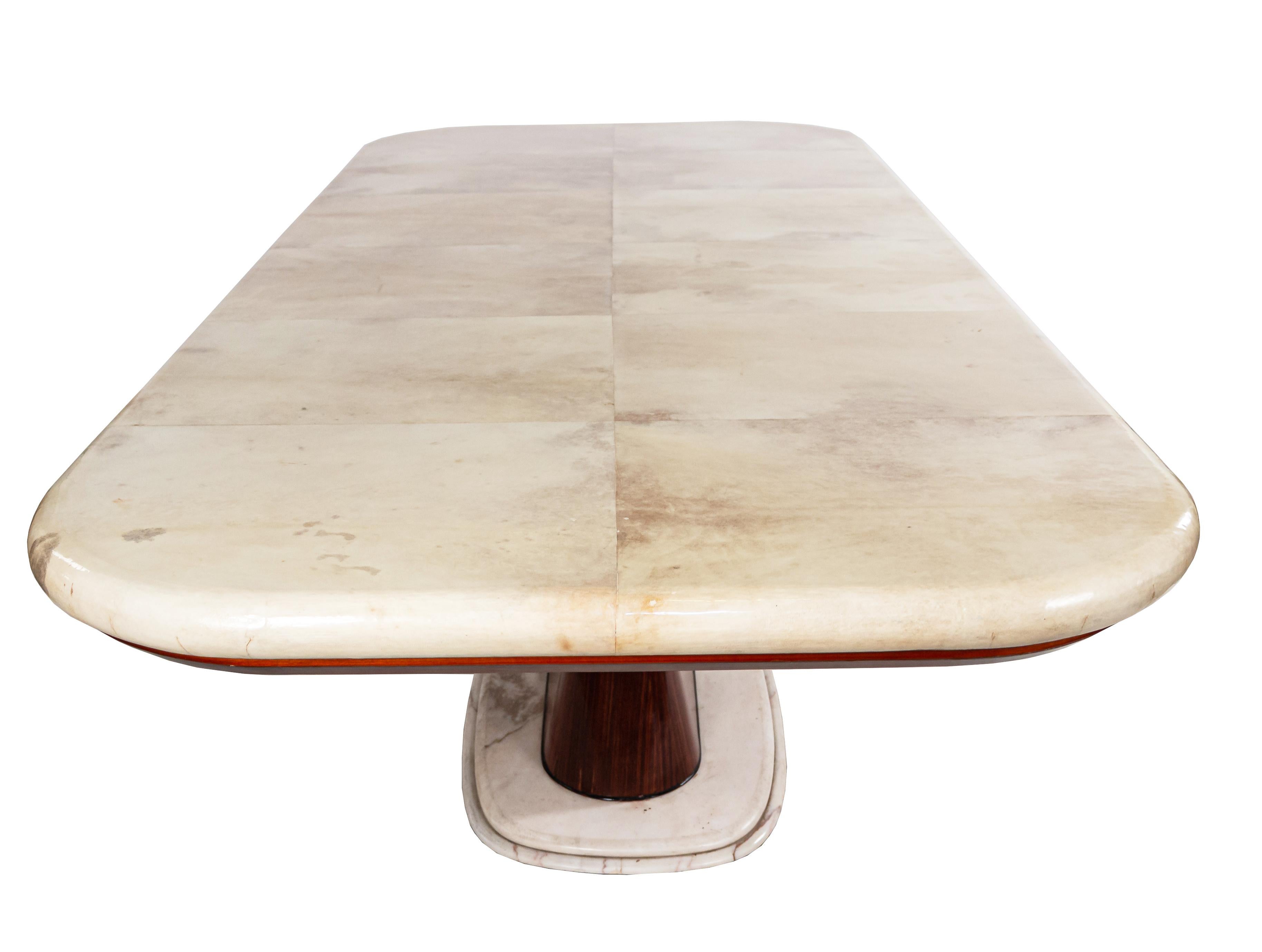 Late 20th Century Vittorio Dassi Italian Midcentury Parchment and Rosewood Dining Table For Sale