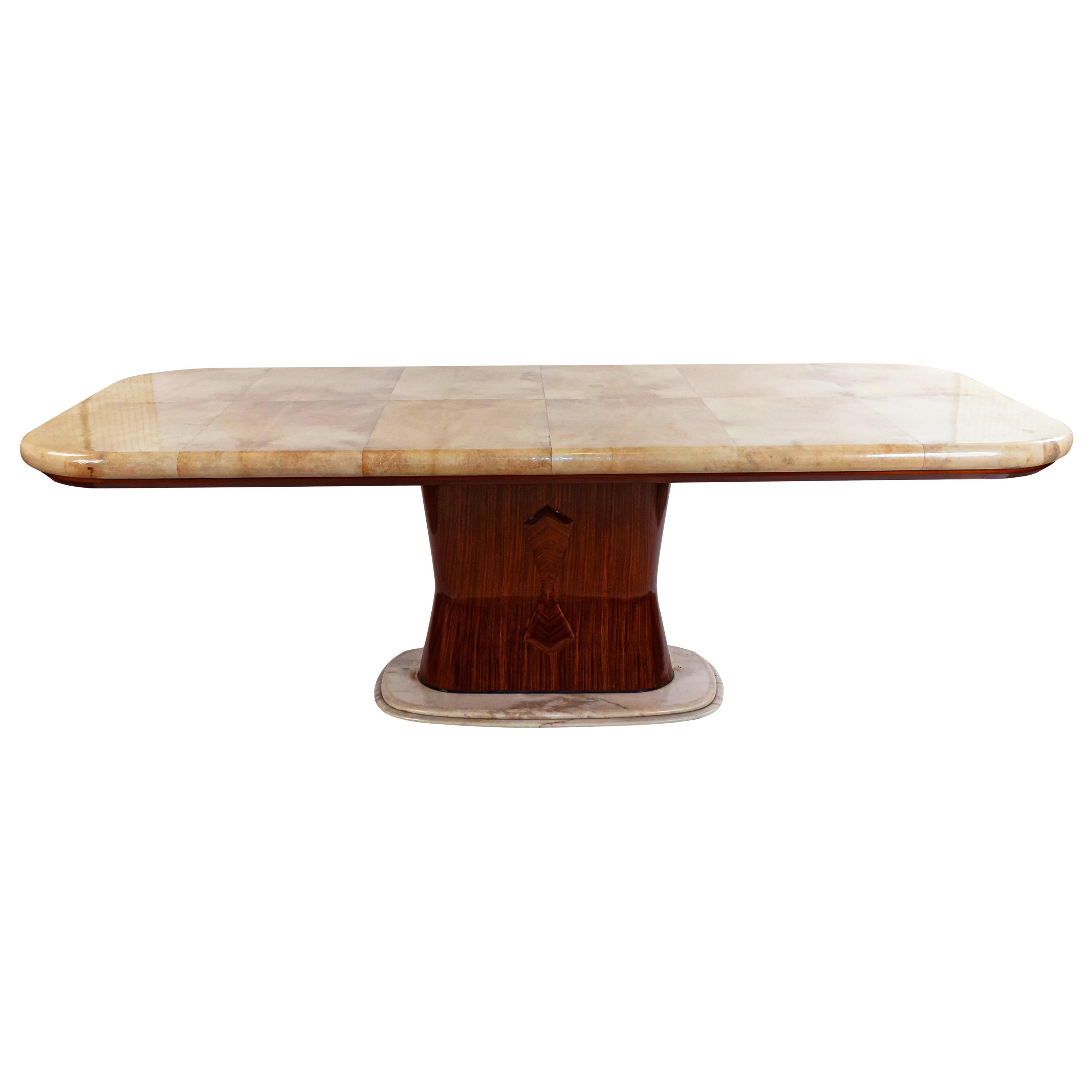 Vittorio Dassi Italian Midcentury Parchment and Rosewood Dining Table For Sale