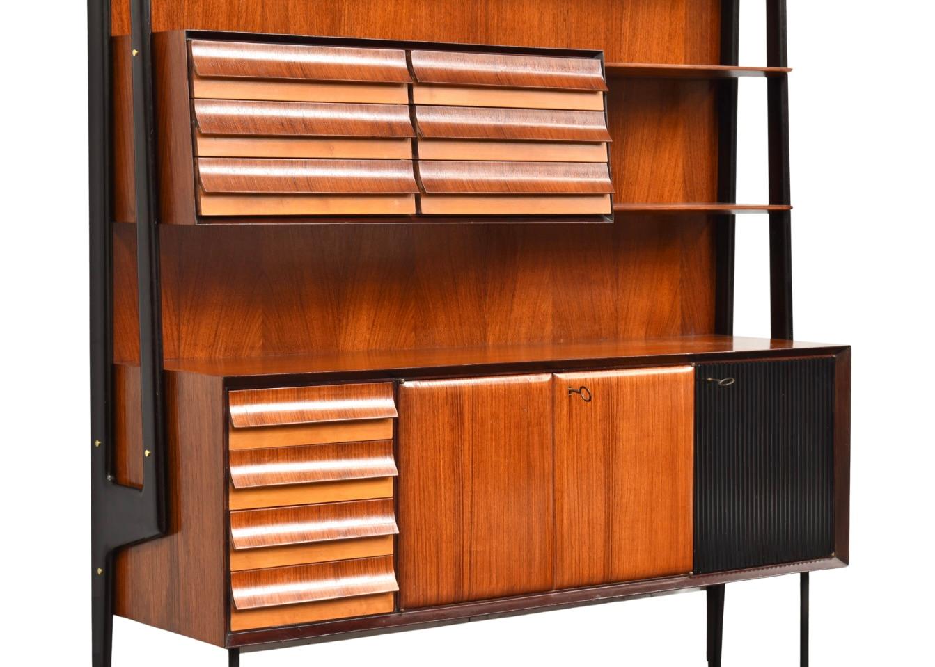 Brass Vittorio Dassi Italian Monumental Wall Unit for Mobili Cantù, Italy, 1950s For Sale