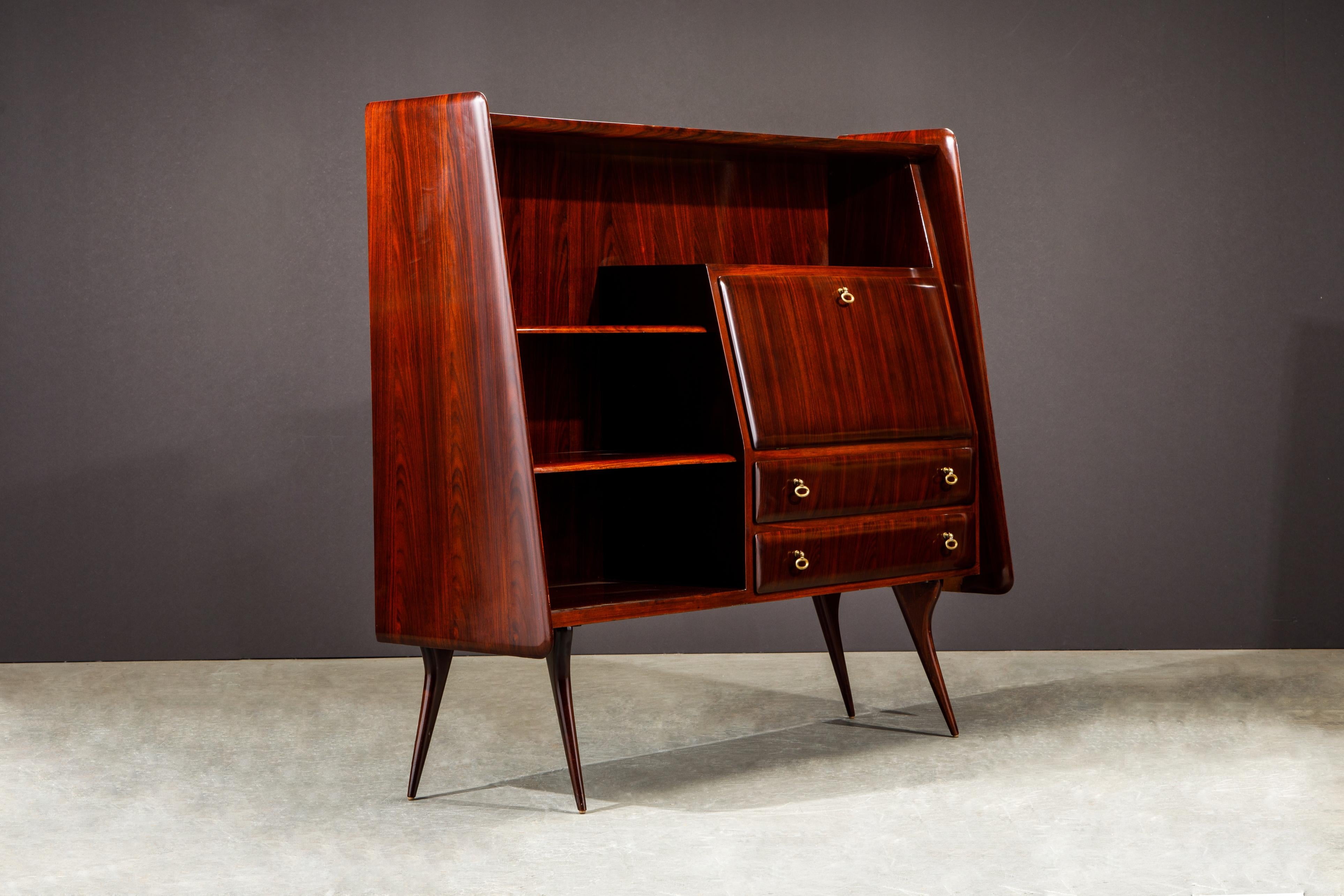 Mid-Century Modern Vittorio Dassi Italian Rosewood Sideboard Liquor Cabinet, 1950s, Restored For Sale