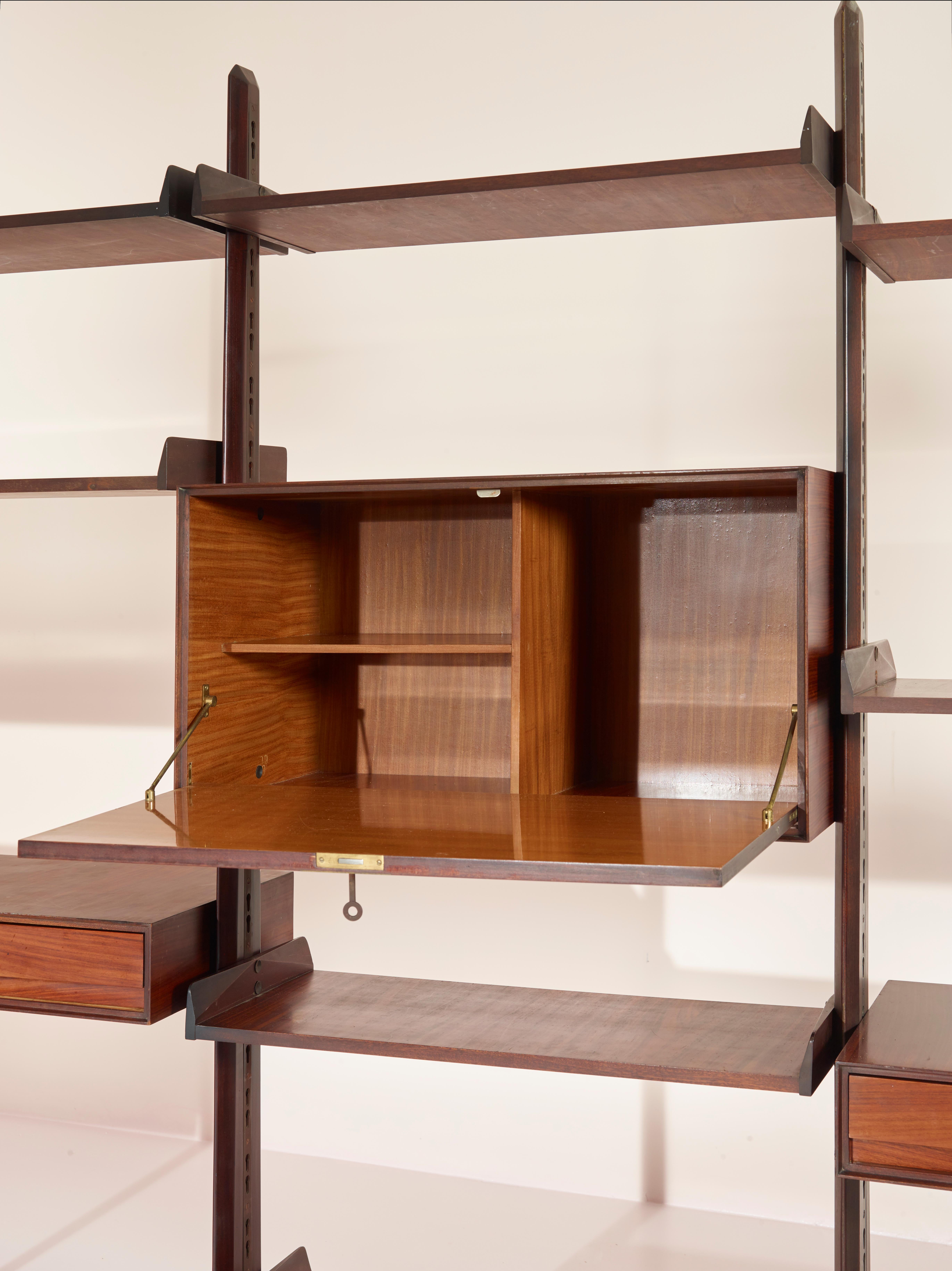 Vittorio Dassi Large Teak Wall Unit with Shelves and Storage Units, Italy, 1950s 4