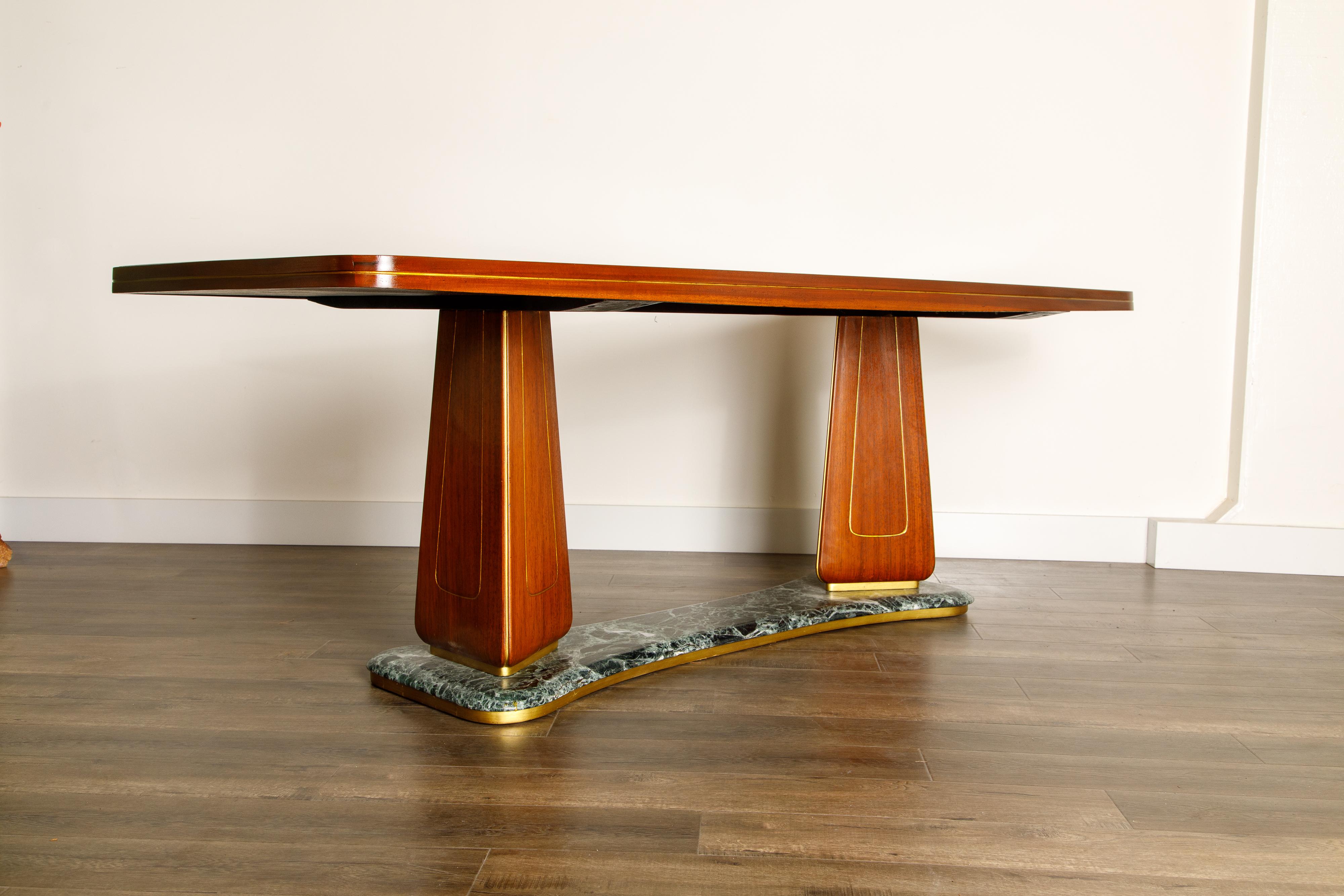 Vittorio Dassi Mahogany, Brass, Green Glass and Marble Dining Table, 1950s Italy 4
