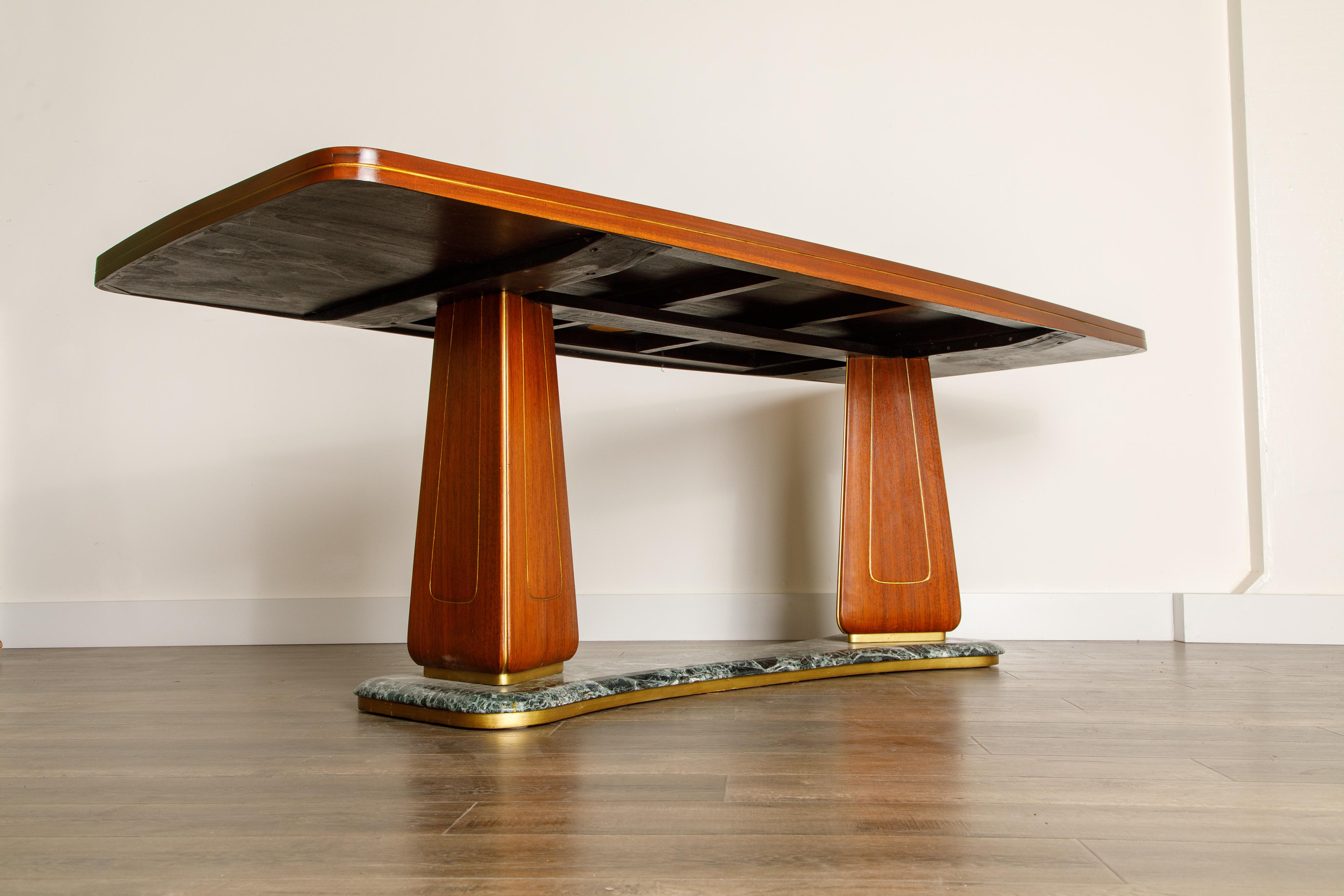 Vittorio Dassi Mahogany, Brass, Green Glass and Marble Dining Table, 1950s Italy 5