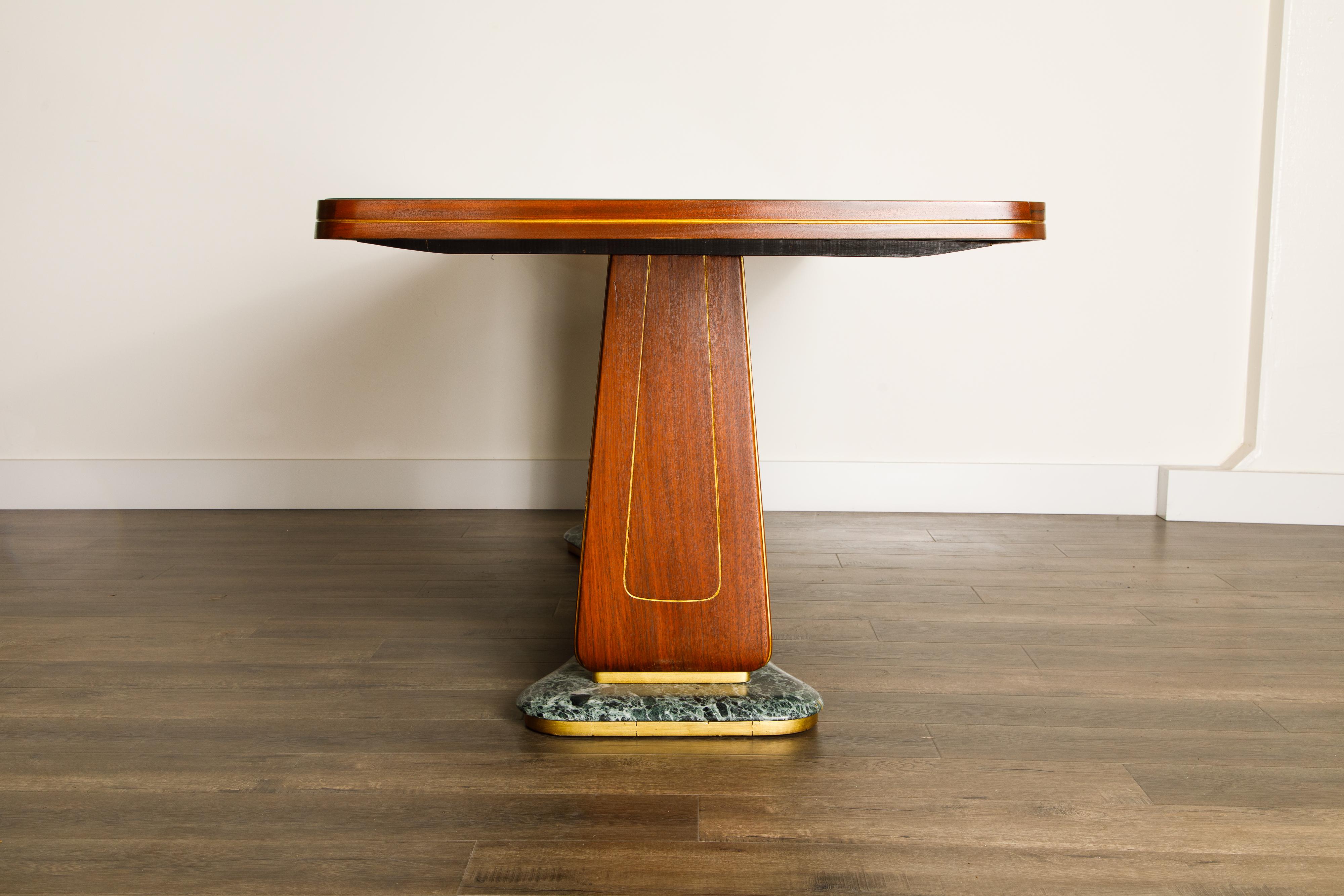 Vittorio Dassi Mahogany, Brass, Green Glass and Marble Dining Table, 1950s Italy 6