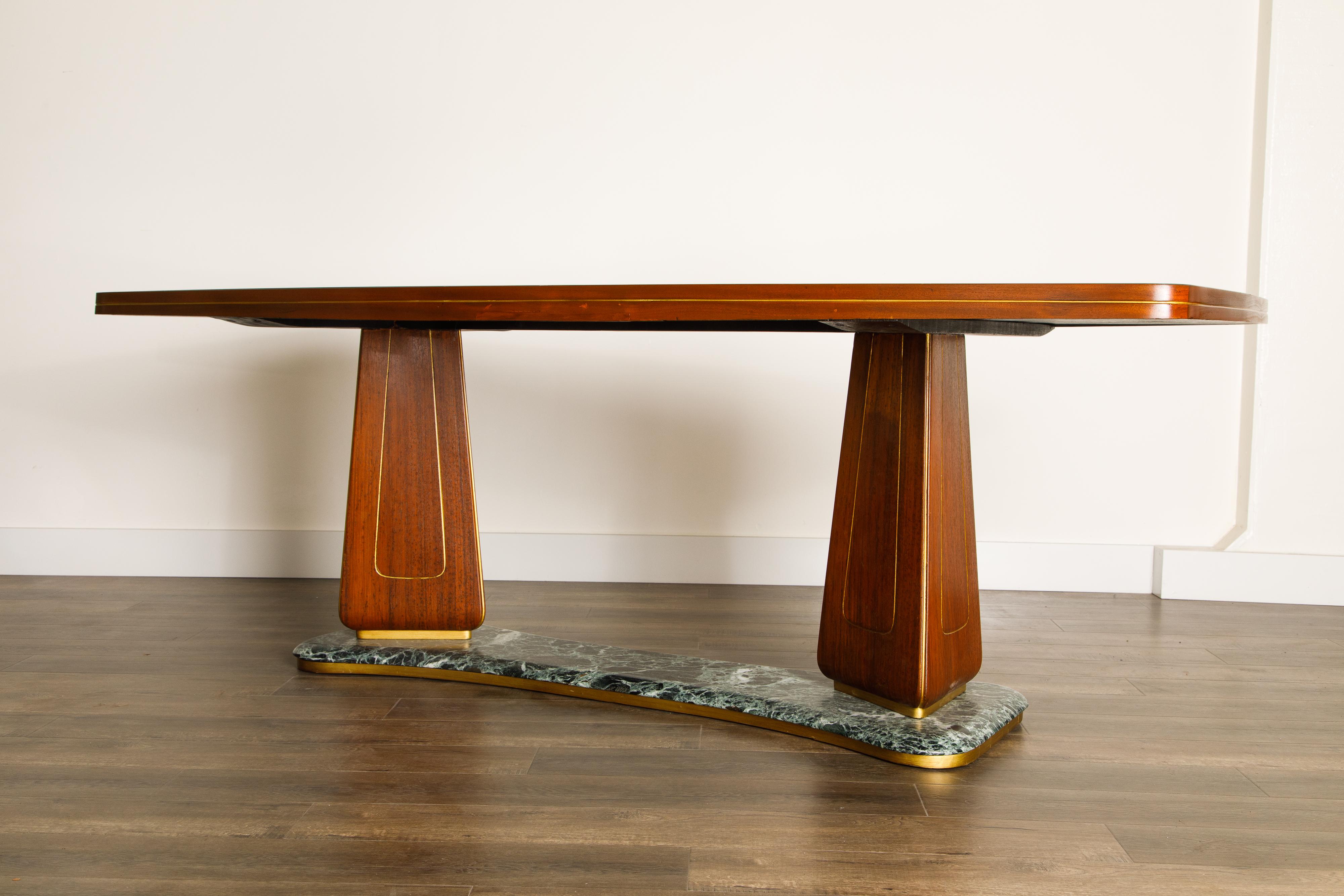 Vittorio Dassi Mahogany, Brass, Green Glass and Marble Dining Table, 1950s Italy 8