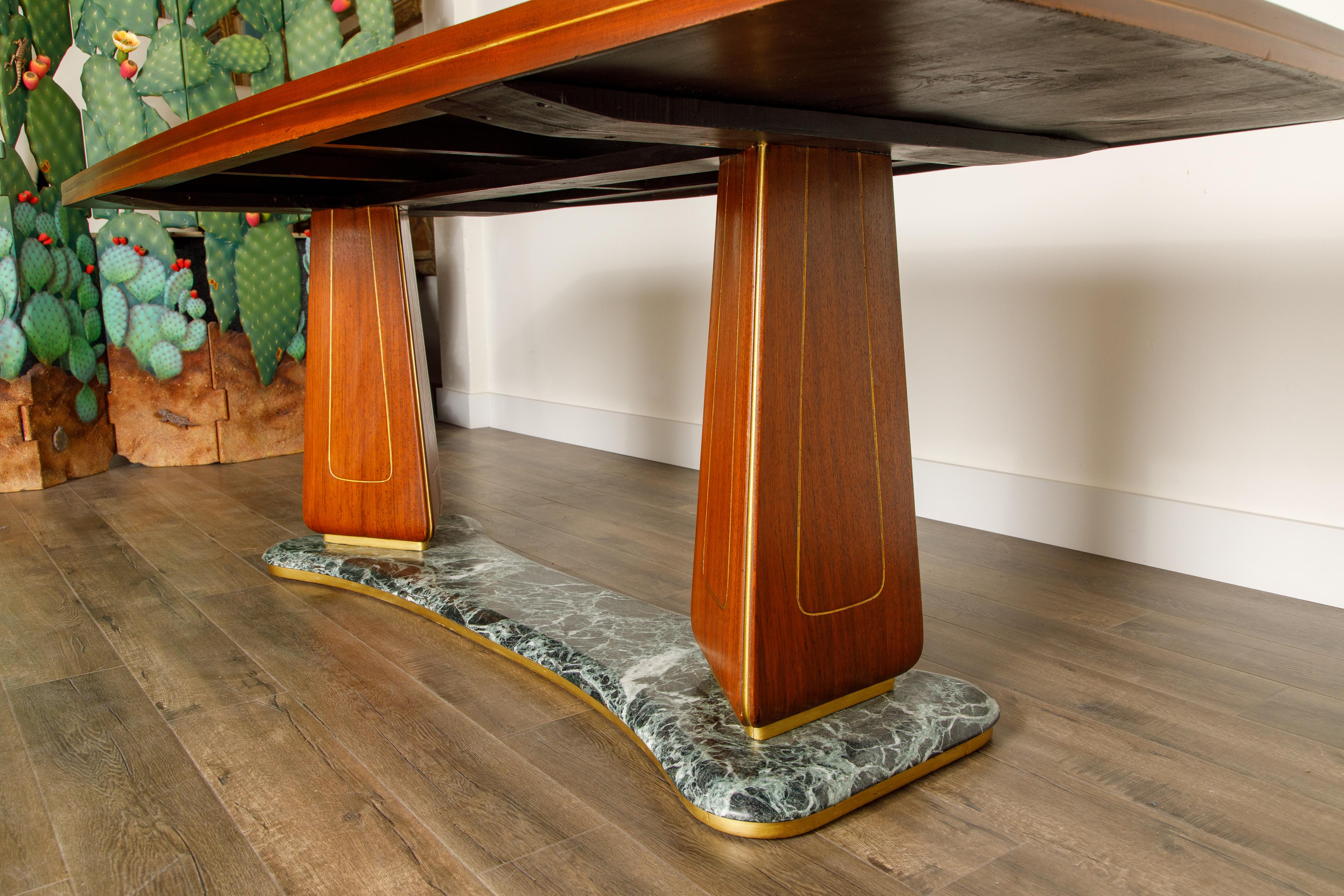 Vittorio Dassi Mahogany, Brass, Green Glass and Marble Dining Table, 1950s Italy 12