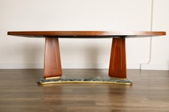 Vittorio Dassi Mahogany, Brass, Green Glass and Marble Dining Table, 1950s Italy