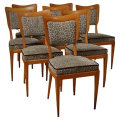 Vittorio Dassi Maple Wood and Velvet Midcentury Dinning Room Chairs, 1950