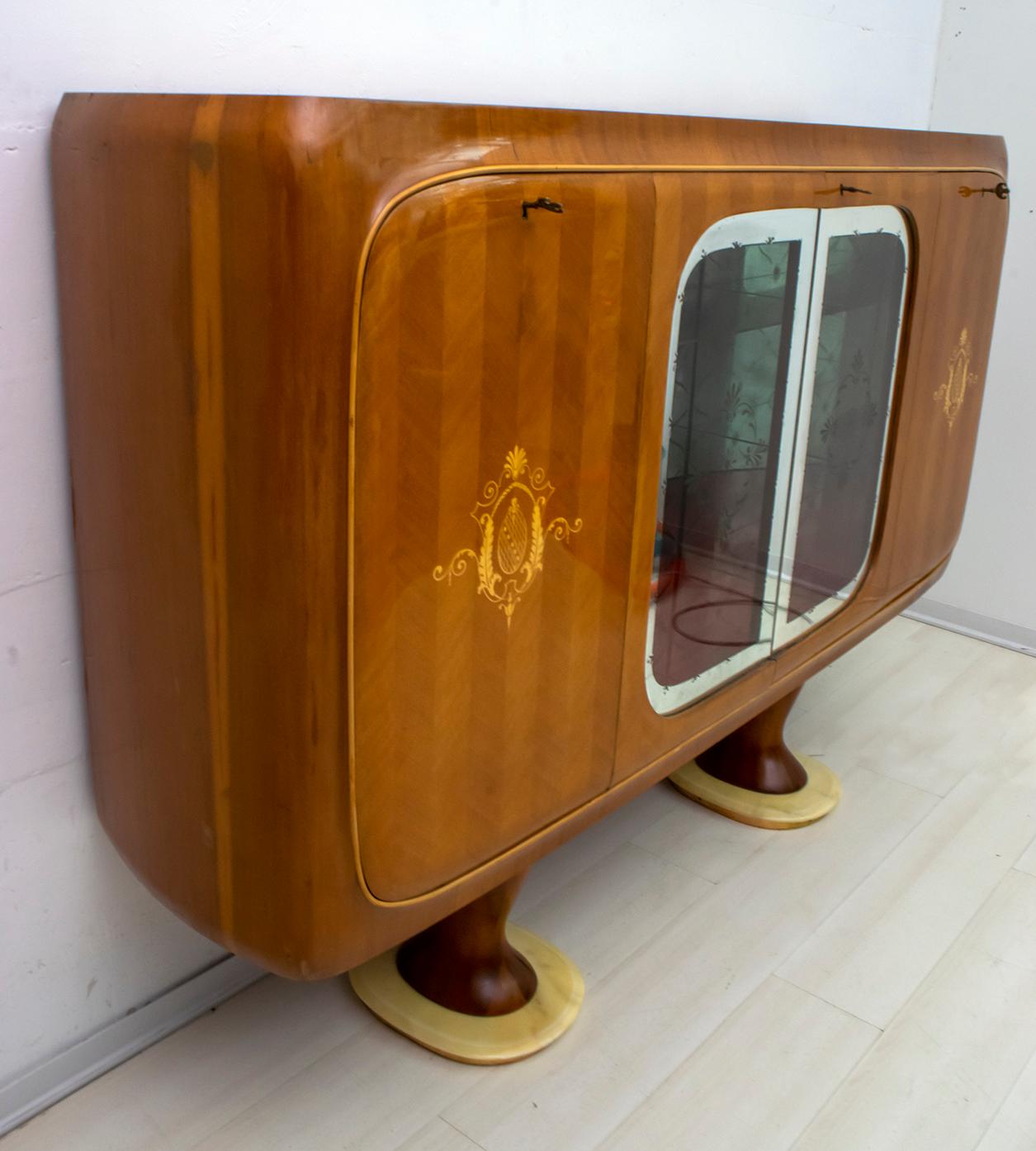 Marble Vittorio Dassi Mid-Century Modern Italian Mahogany Cabinet Bar, 1950s For Sale