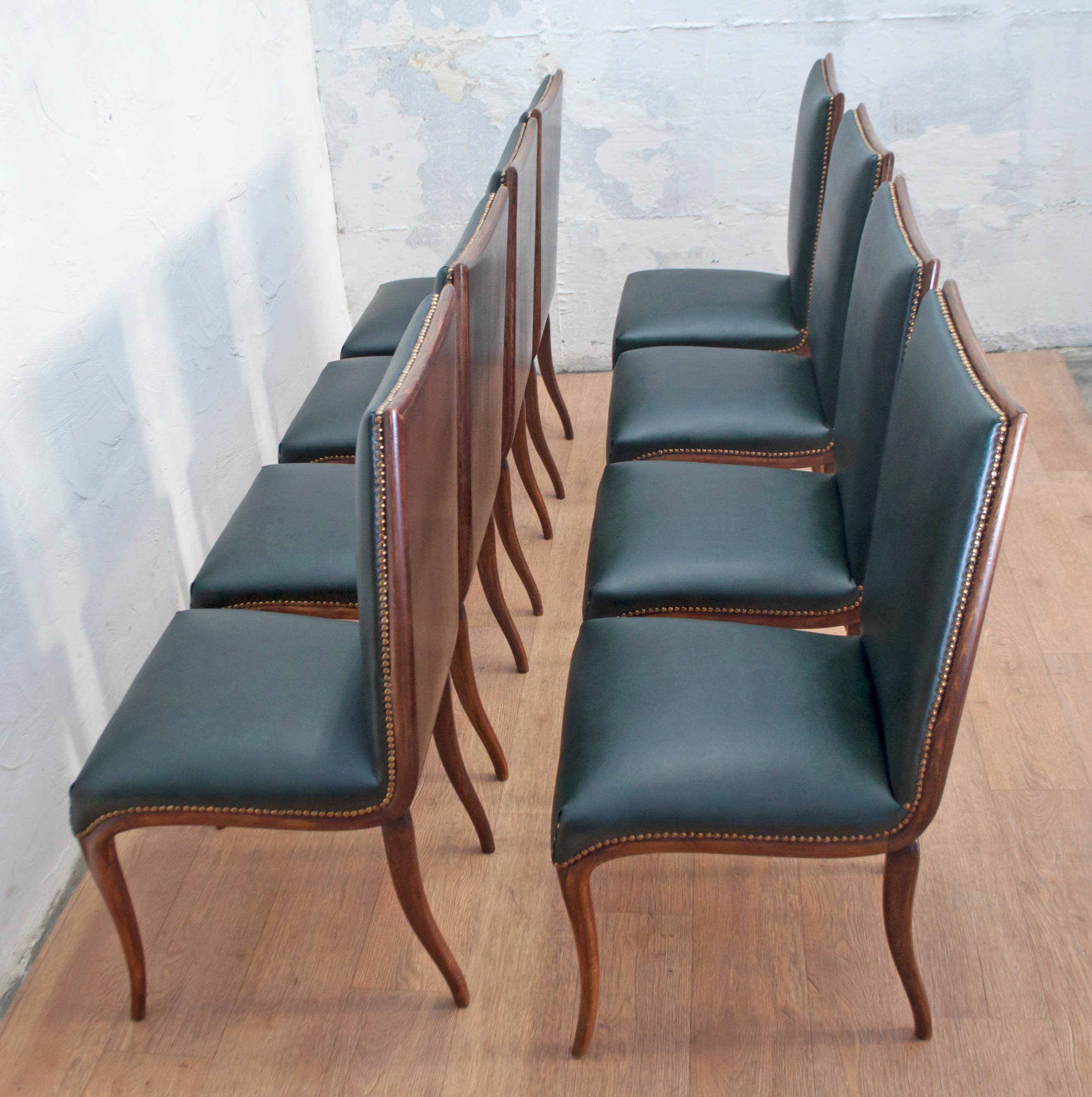 Vittorio Dassi Mid-Century Modern Italian Walnut Eight Dining Chairs, 1950s 4