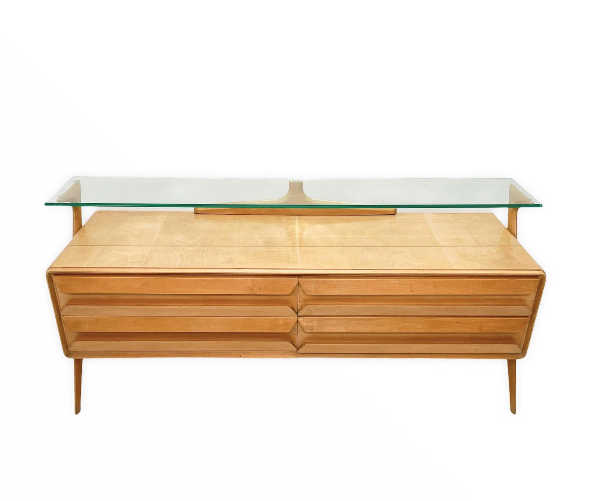 Vittorio Dassi Midcentury Italian Maple Wood Sideboard with Glass Shelf, 1950s 5