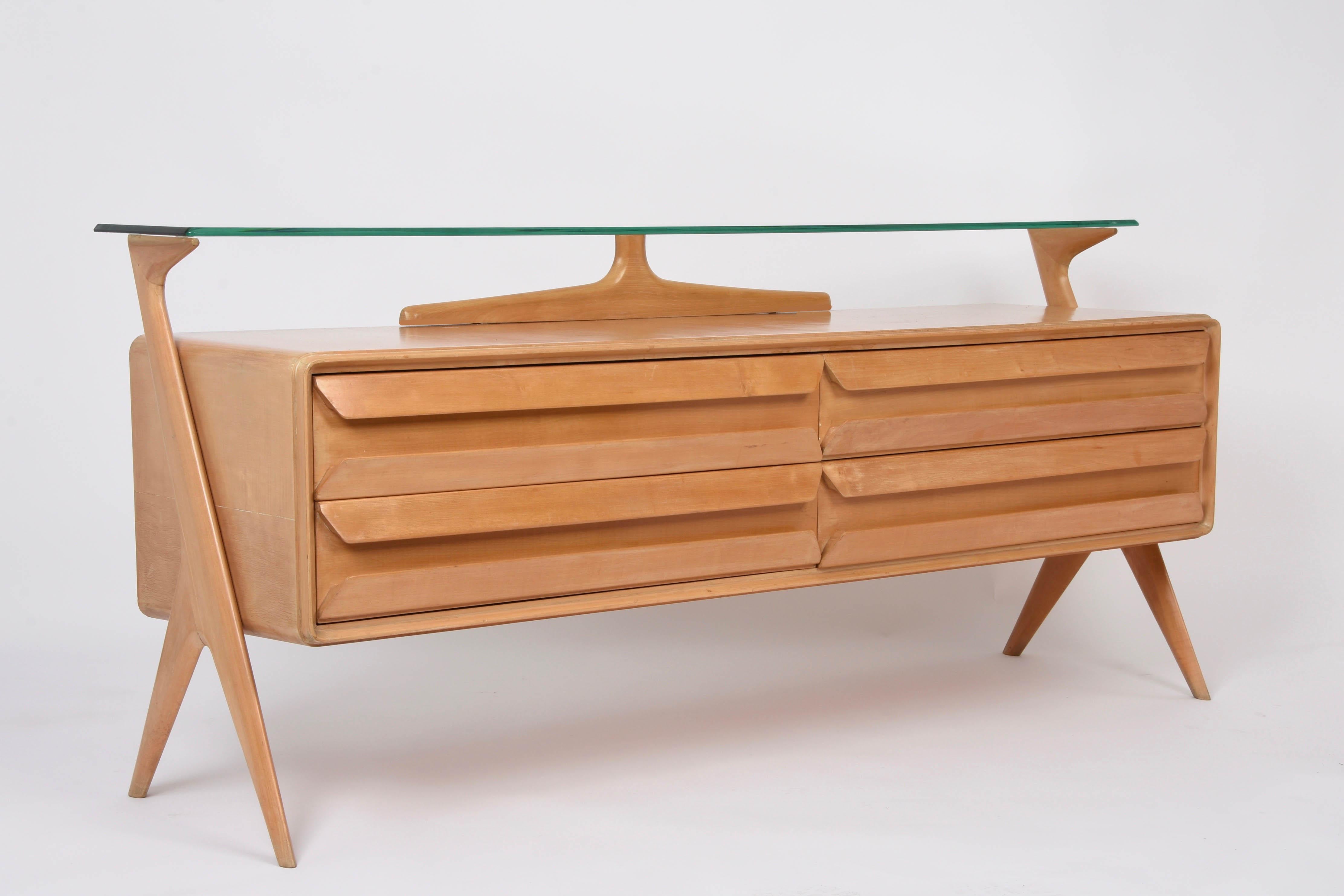 Vittorio Dassi Midcentury Italian Maple Wood Sideboard with Glass Shelf, 1950s 7