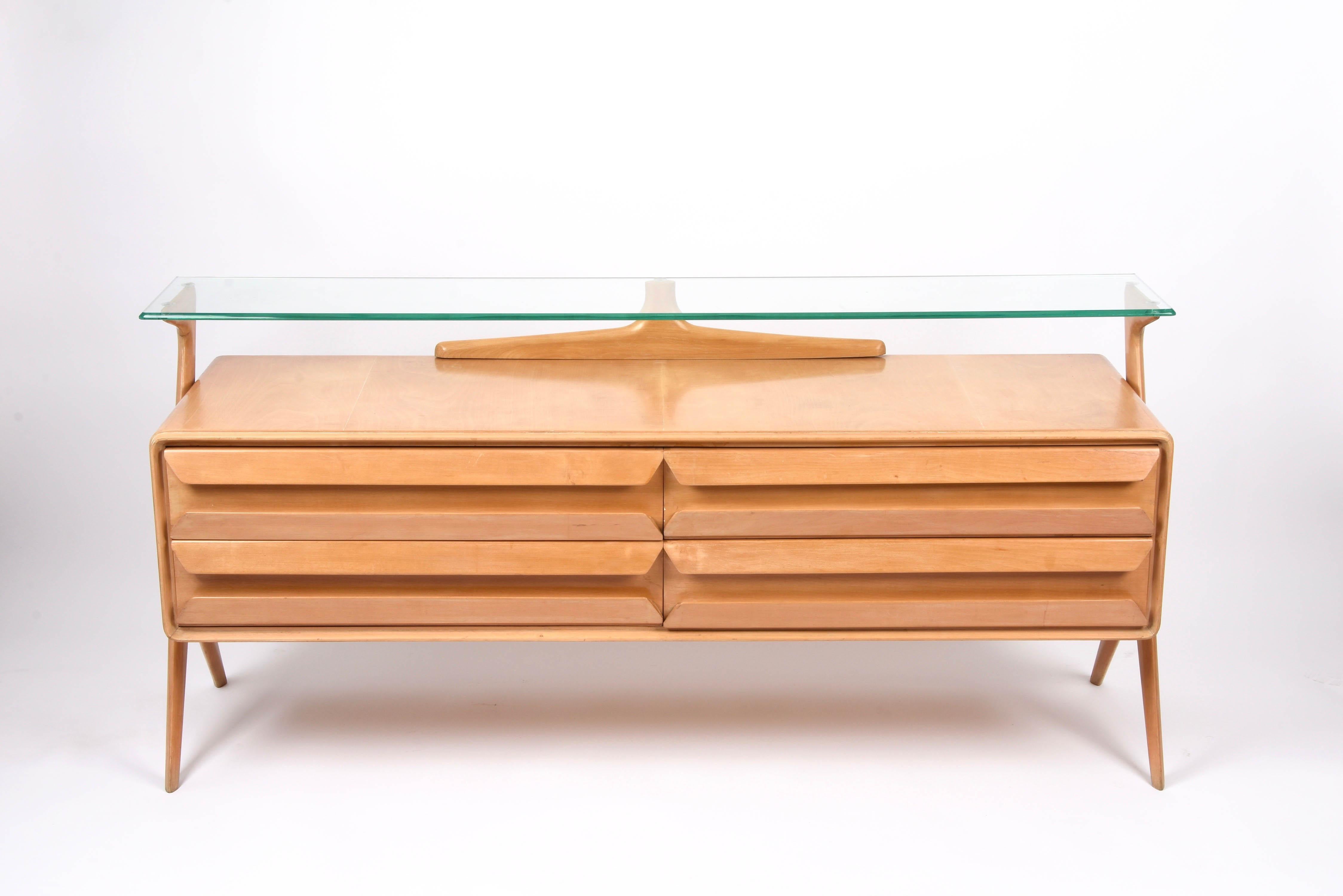 Vittorio Dassi Midcentury Italian Maple Wood Sideboard with Glass Shelf, 1950s 9