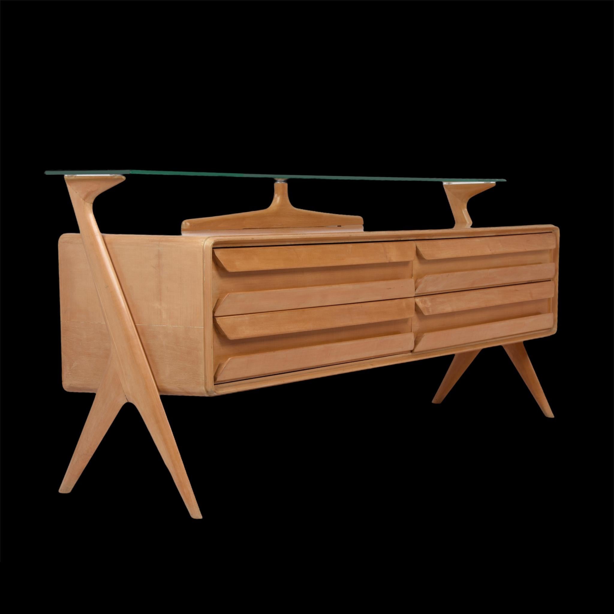 Mid-20th Century Vittorio Dassi Midcentury Italian Maple Wood Sideboard with Glass Shelf, 1950s