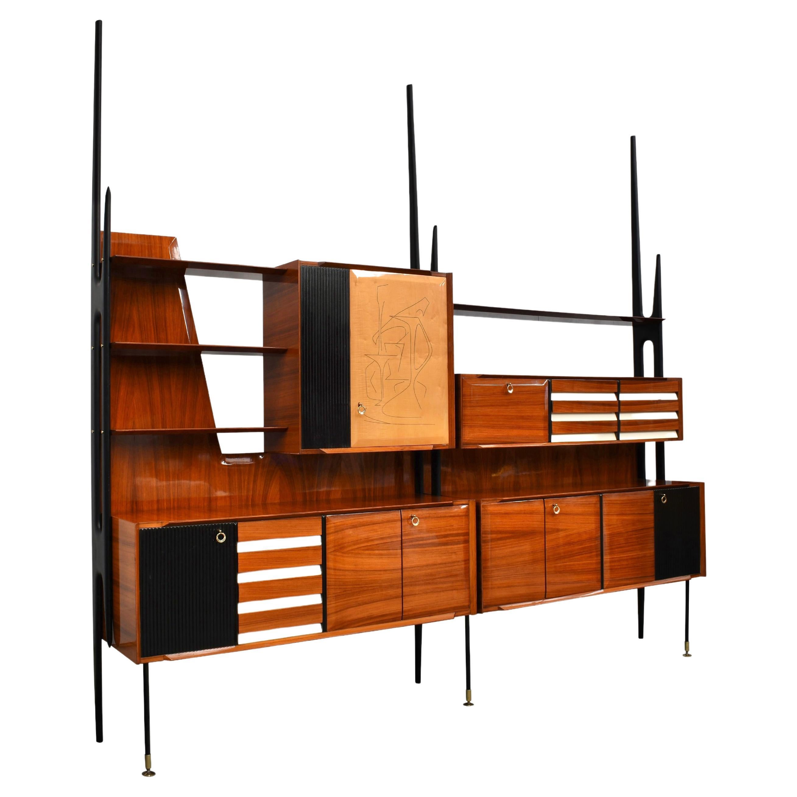 Vittorio Dassi Monumental Wall Unit / Dry Bar for Mobili Cantù, Italy, 1950 For Sale