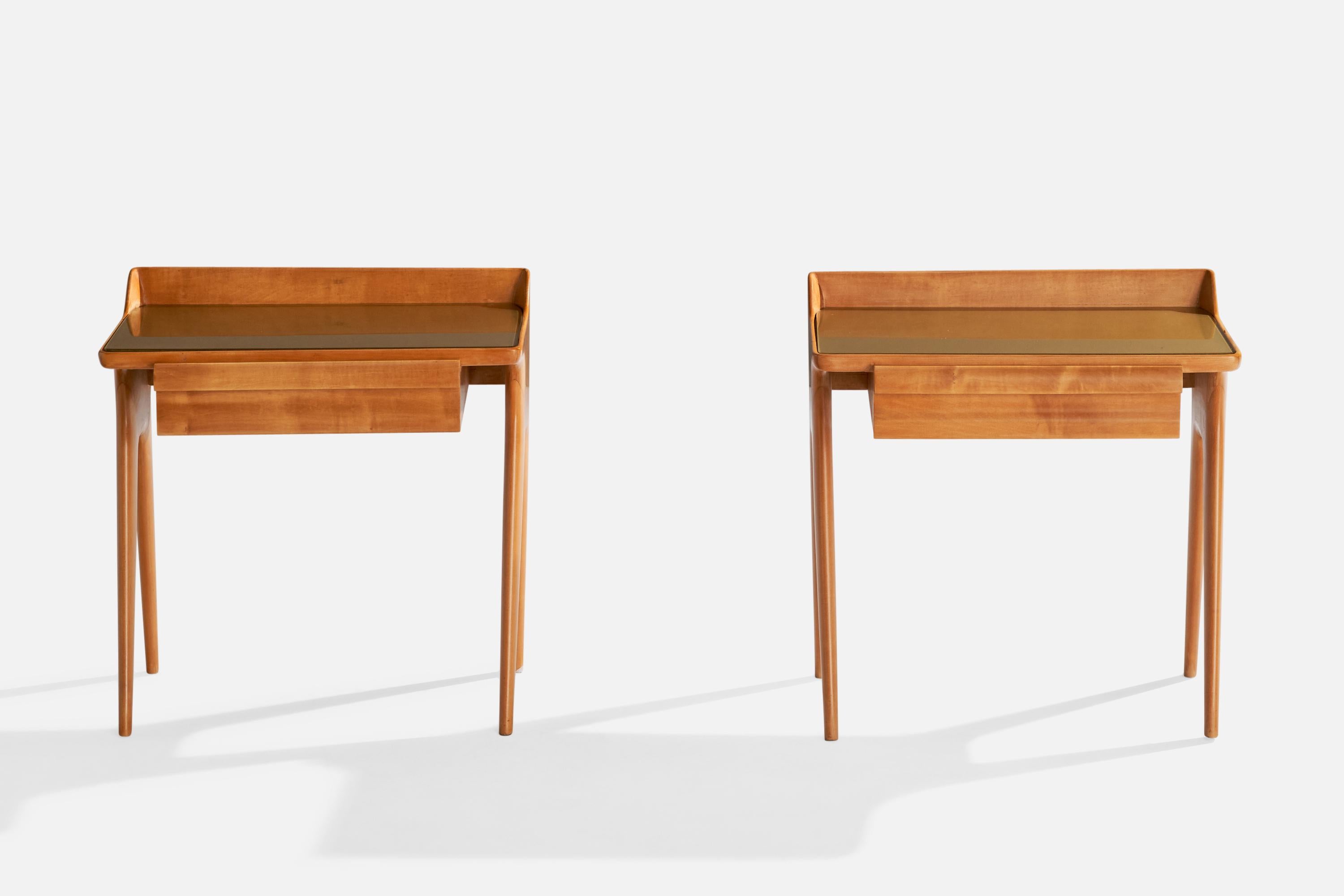 Mid-Century Modern Vittorio Dassi, Nightstands, Wood, Glass, Italy, 1950s For Sale