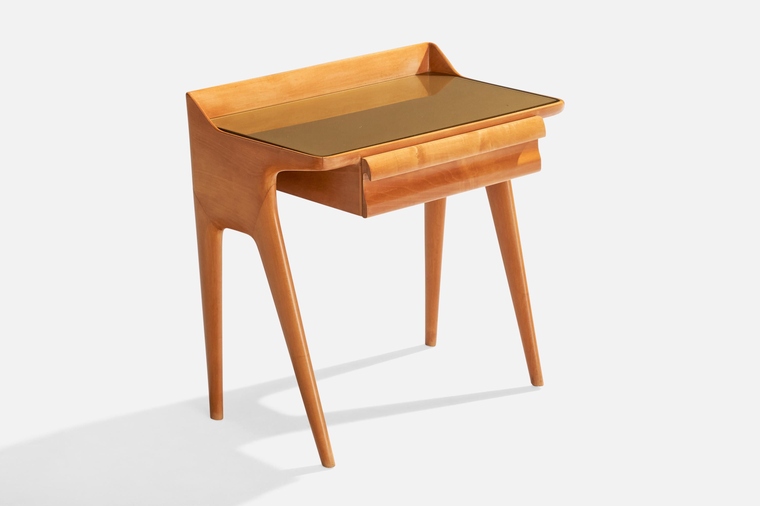 Italian Vittorio Dassi, Nightstands, Wood, Glass, Italy, 1950s For Sale