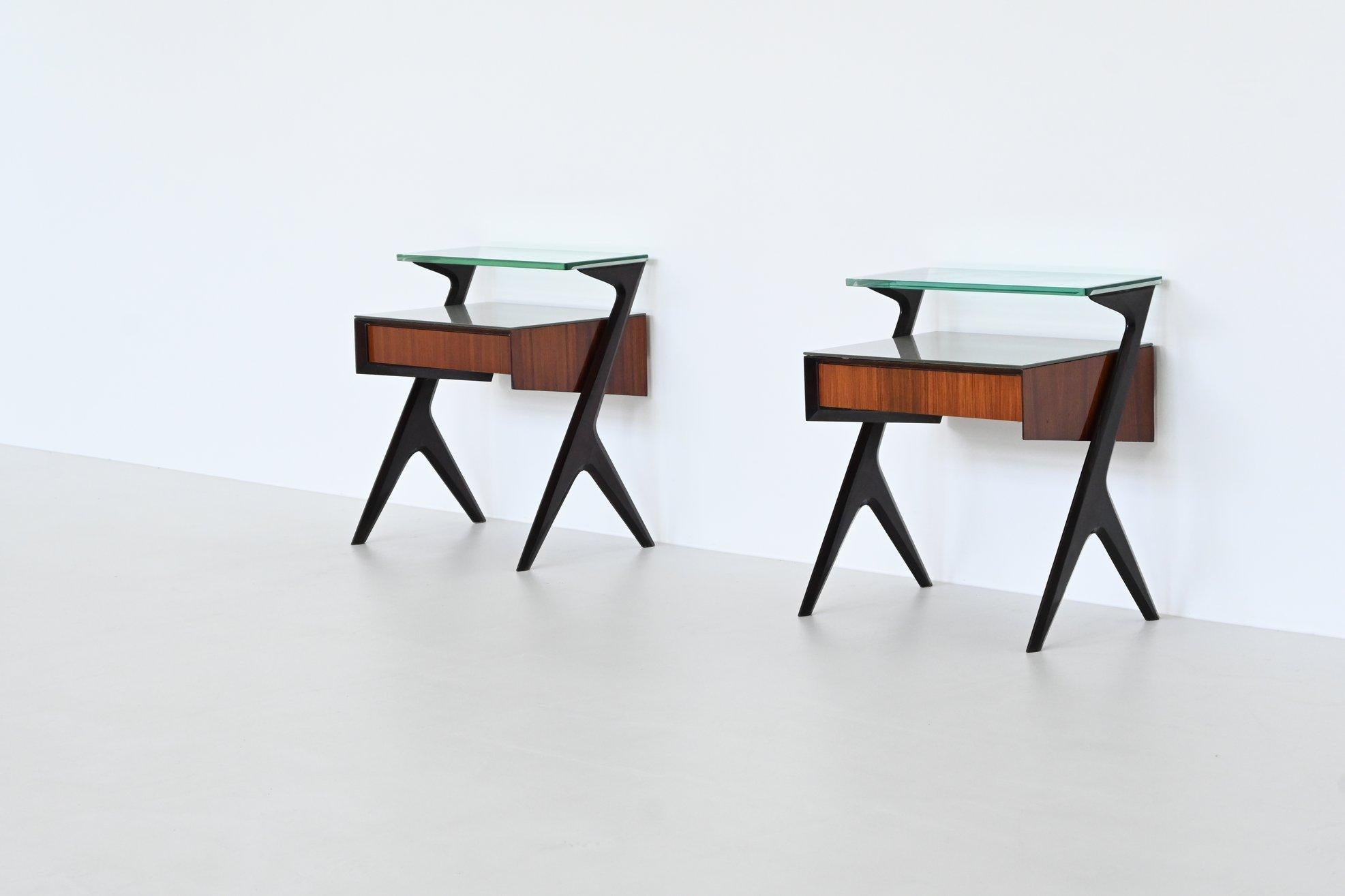 Vittorio Dassi pair of nightstands rosewood and glass Italy 1950 5