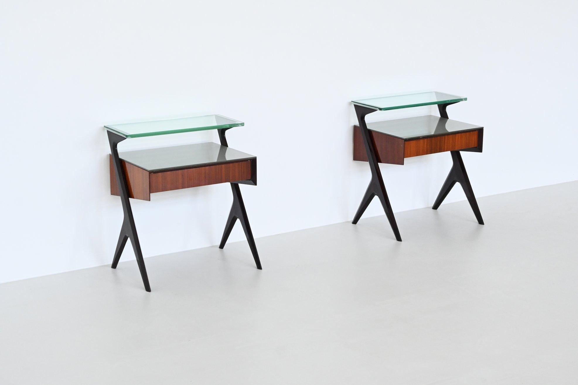 Vittorio Dassi pair of nightstands rosewood and glass Italy 1950 6