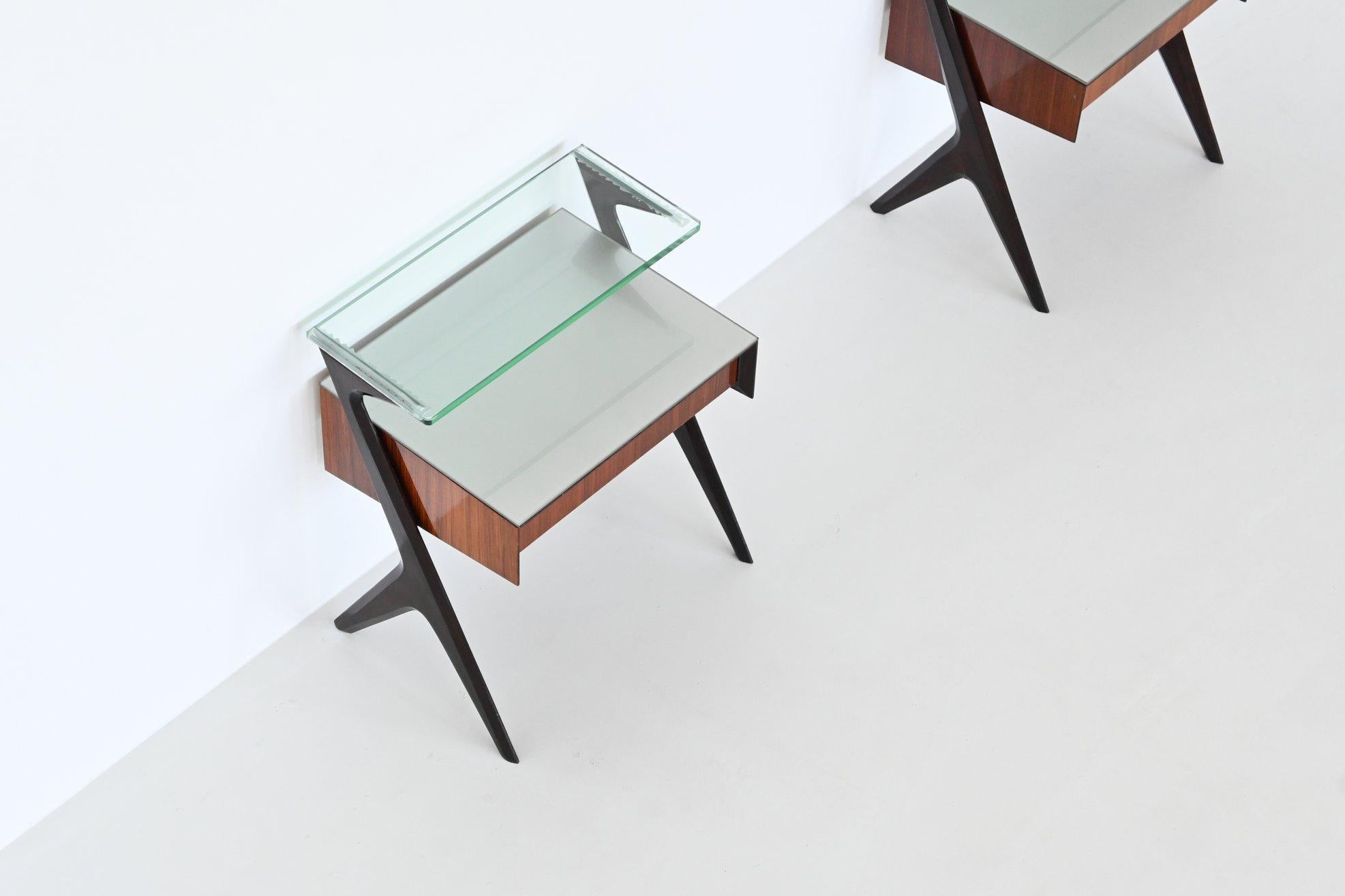 Vittorio Dassi pair of nightstands rosewood and glass Italy 1950 7