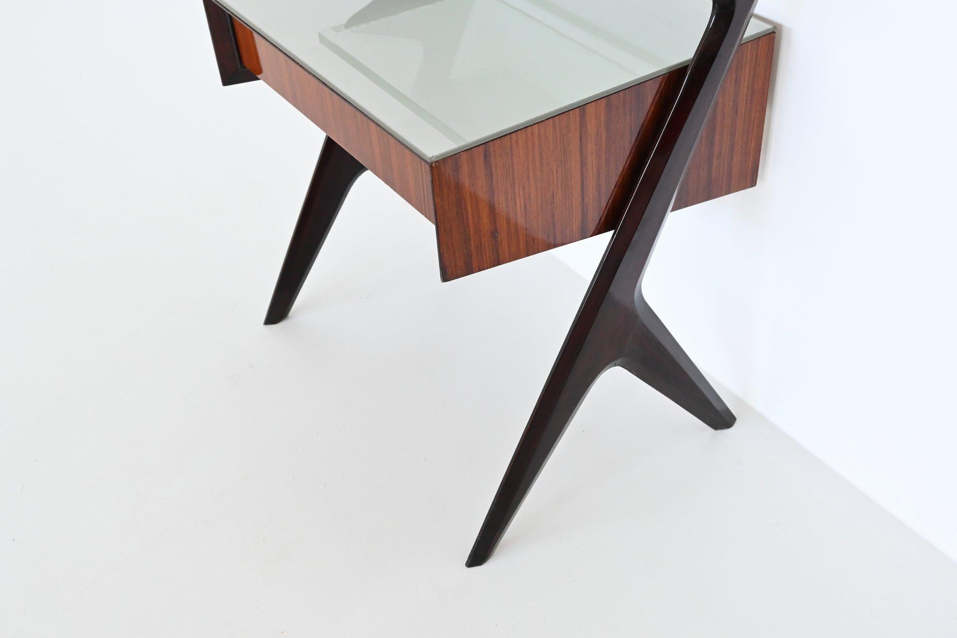 Glass Vittorio Dassi pair of nightstands rosewood and glass Italy 1950